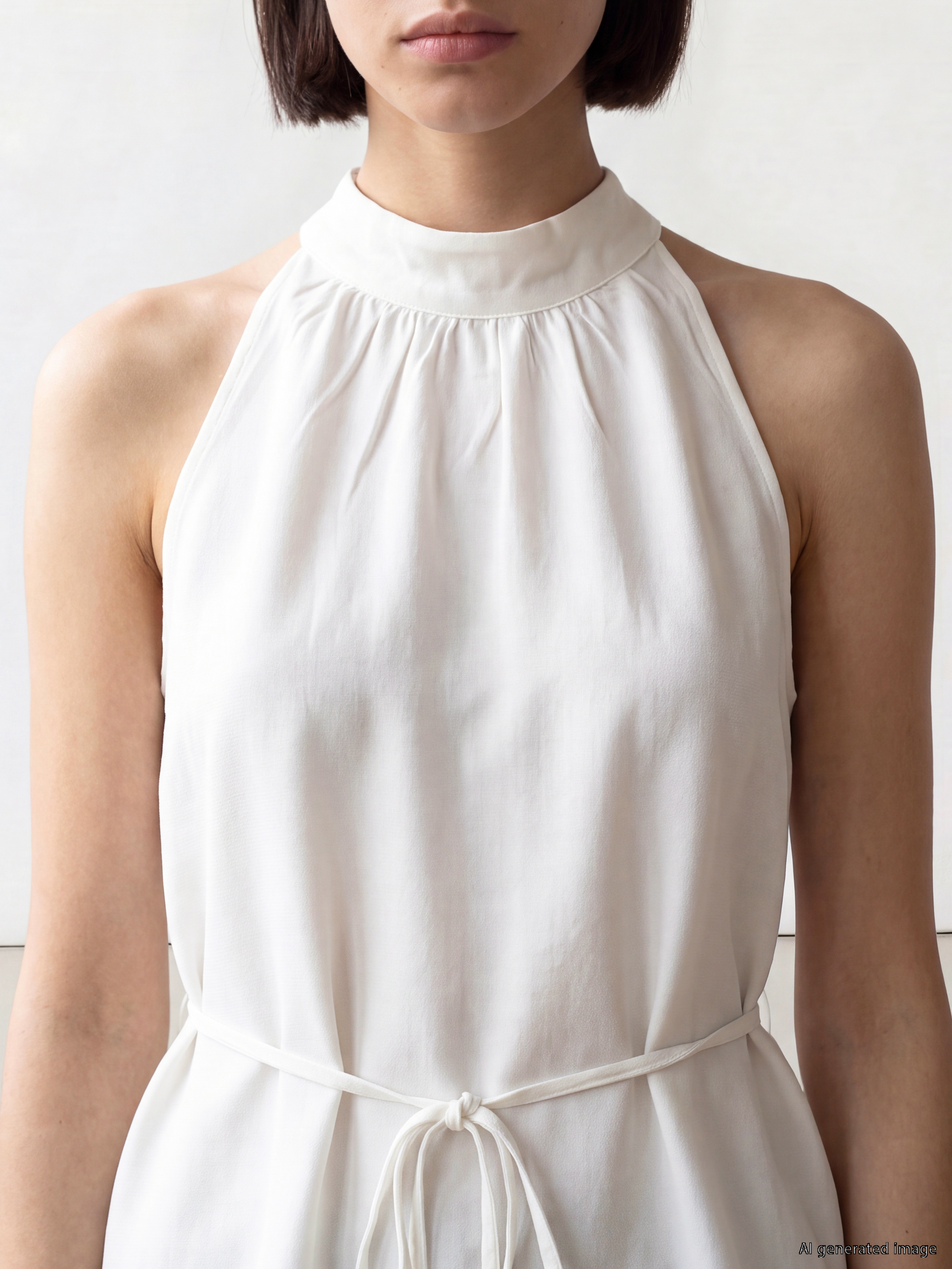 LCW Comfort Halter Yaka Beli Kuşaklı Oversize Bluz görsel 3
