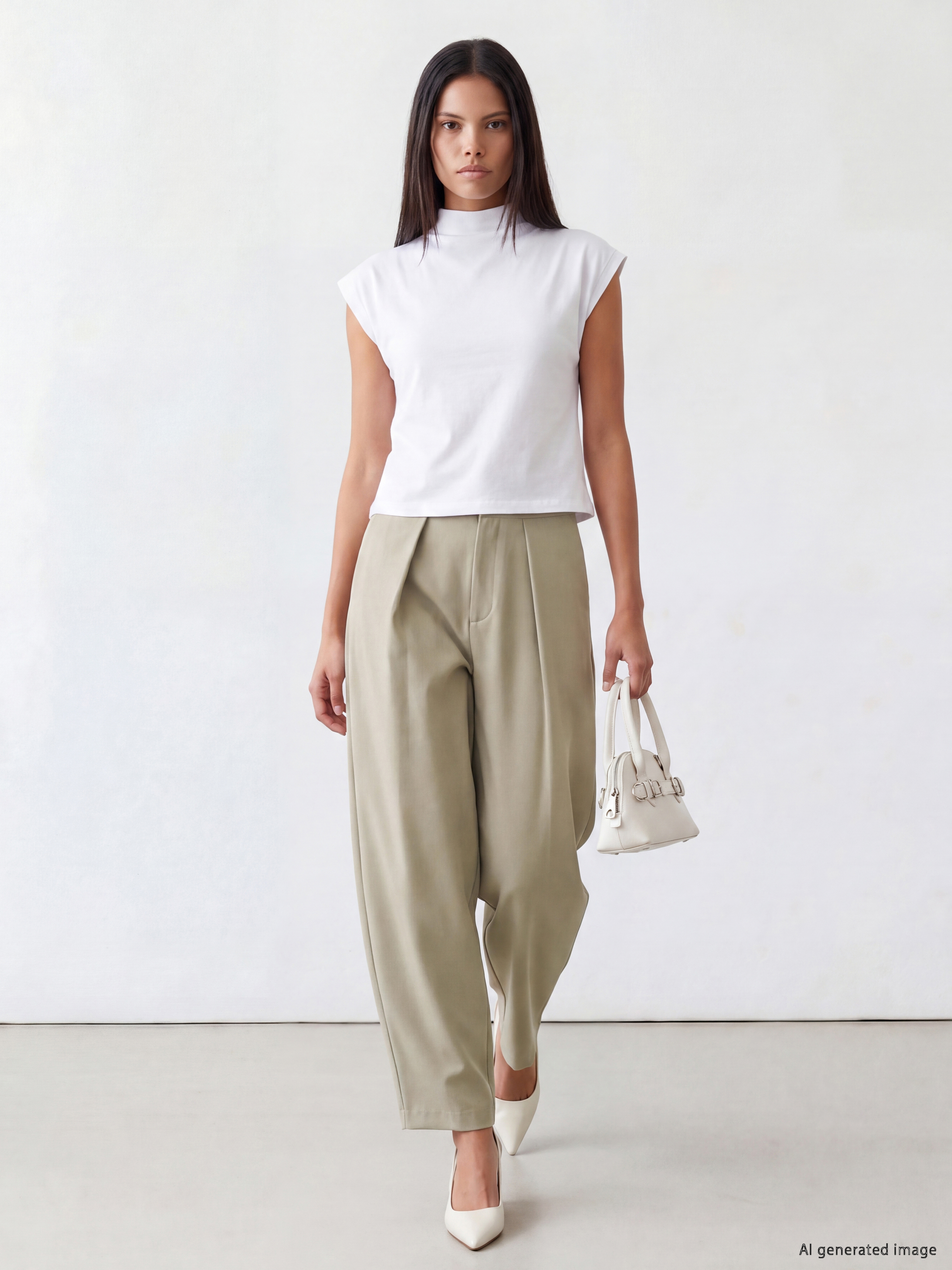 LCW Modest Yüksek Bel Baggy Kesim Pileli Kadın Kumaş Pantolon görsel 2