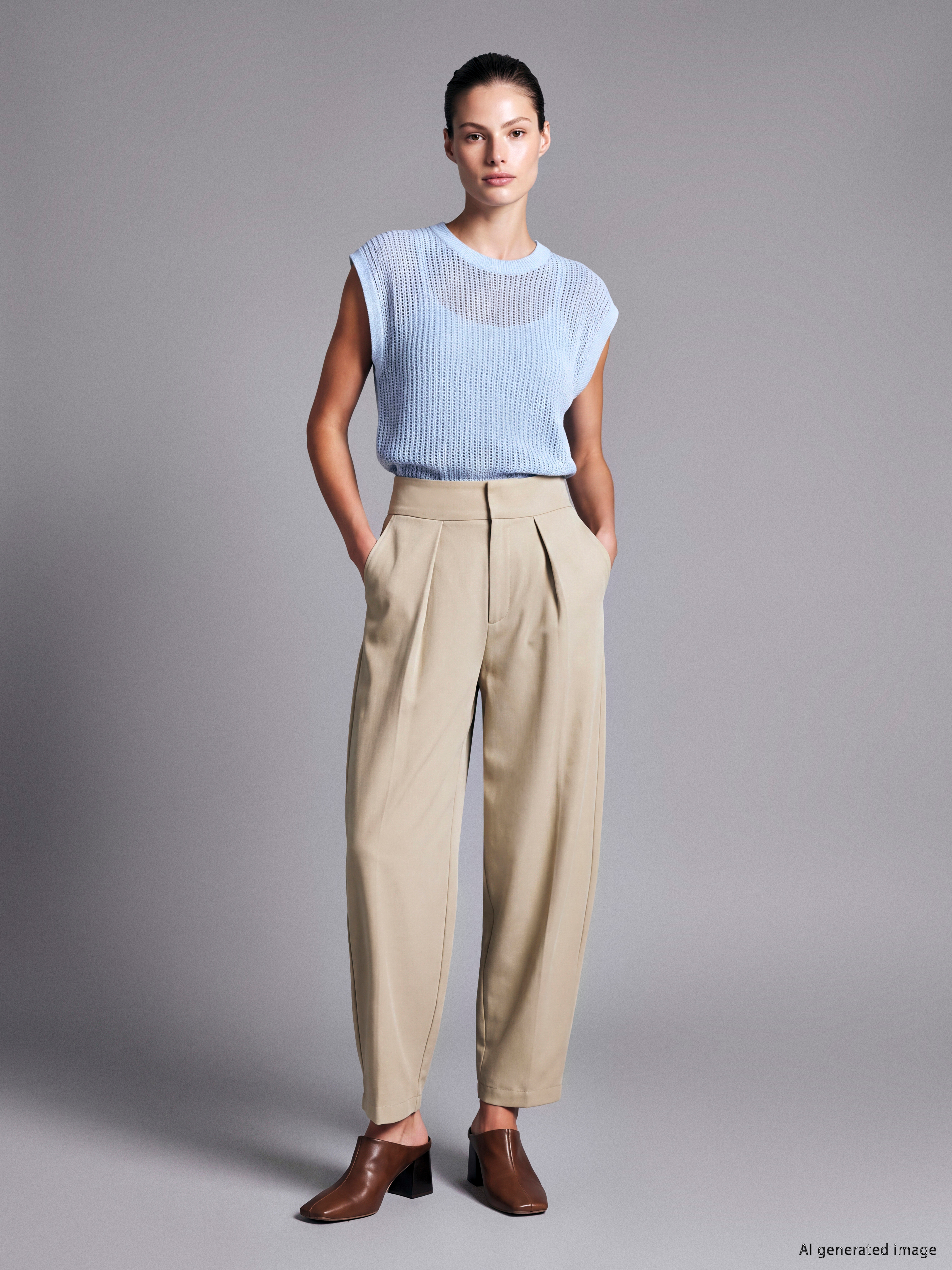 LCW Modest Yüksek Bel Baggy Kesim Pileli Kadın Kumaş Pantolon