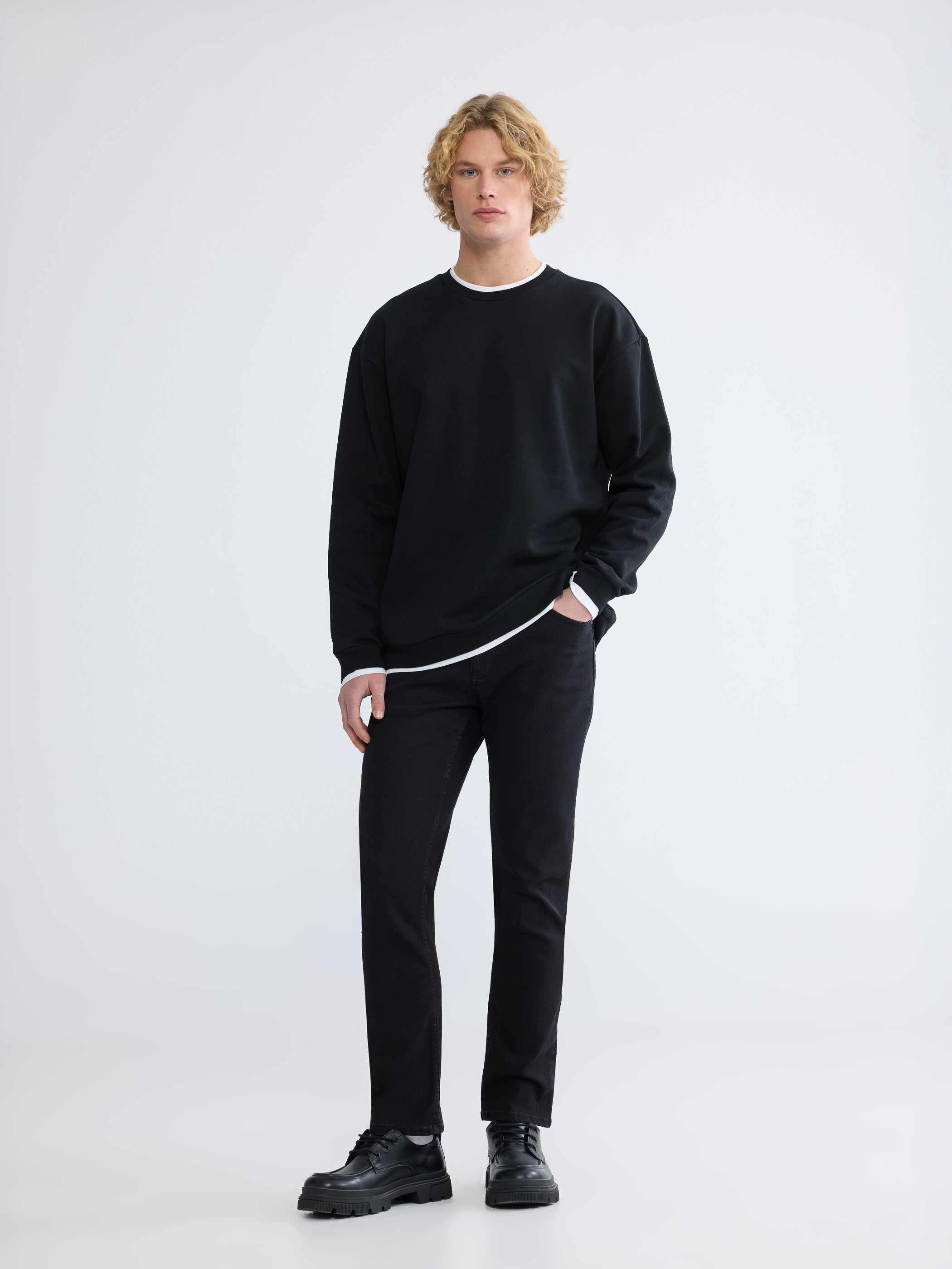 XSIDE Bisiklet Yaka Nakışlı Erkek Kalın Sweatshirt görsel 2