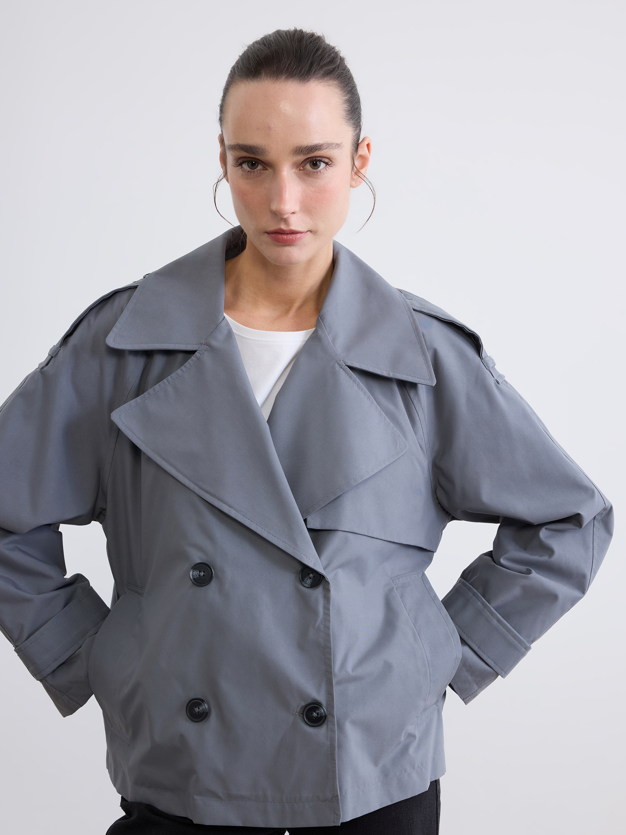 LCWAIKIKI Classic Kruvaze Yaka Oversize Kadın Trençkot