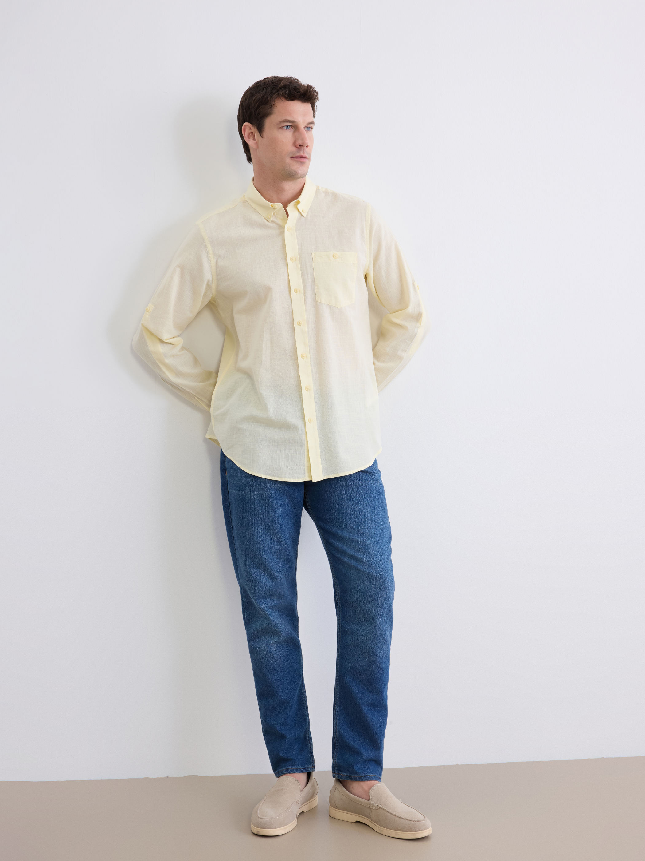 LCWAIKIKI Classic Regular Fit Keten Karışımlı Erkek Gömlek görsel 2