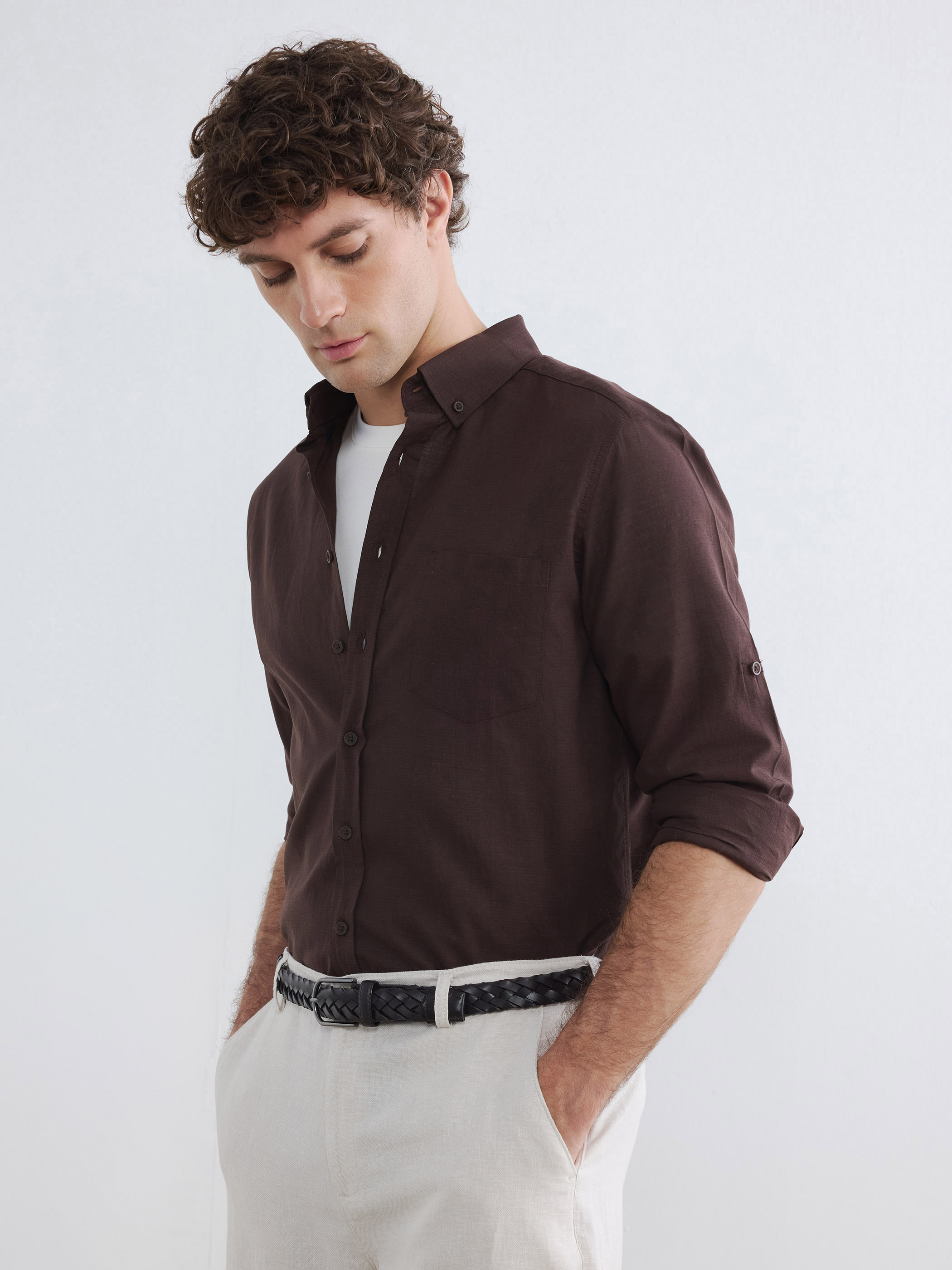 LCWAIKIKI Classic Regular Fit Keten Karışımlı Erkek Gömlek