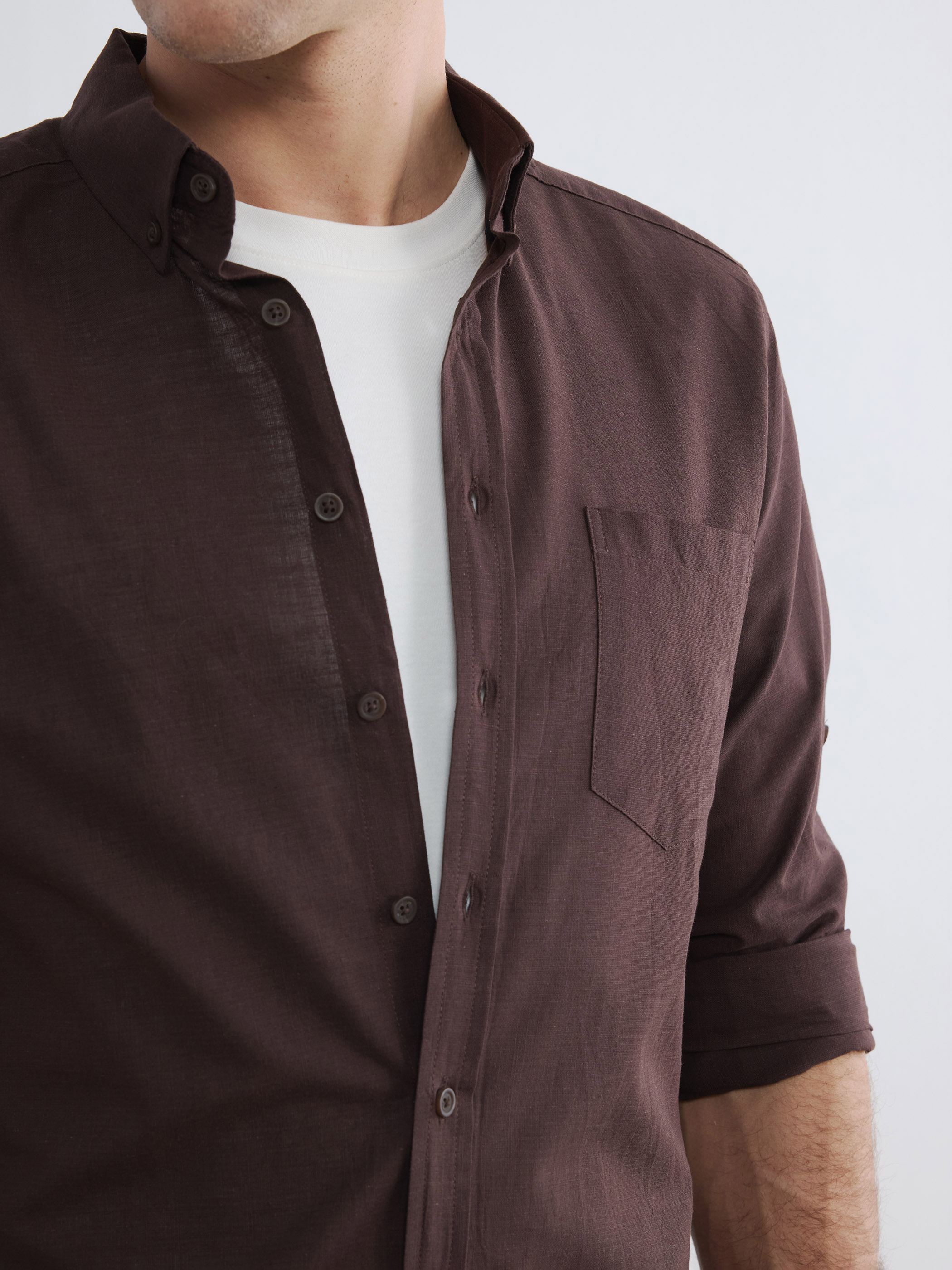 LCWAIKIKI Classic Regular Fit Keten Karışımlı Erkek Gömlek görsel 3