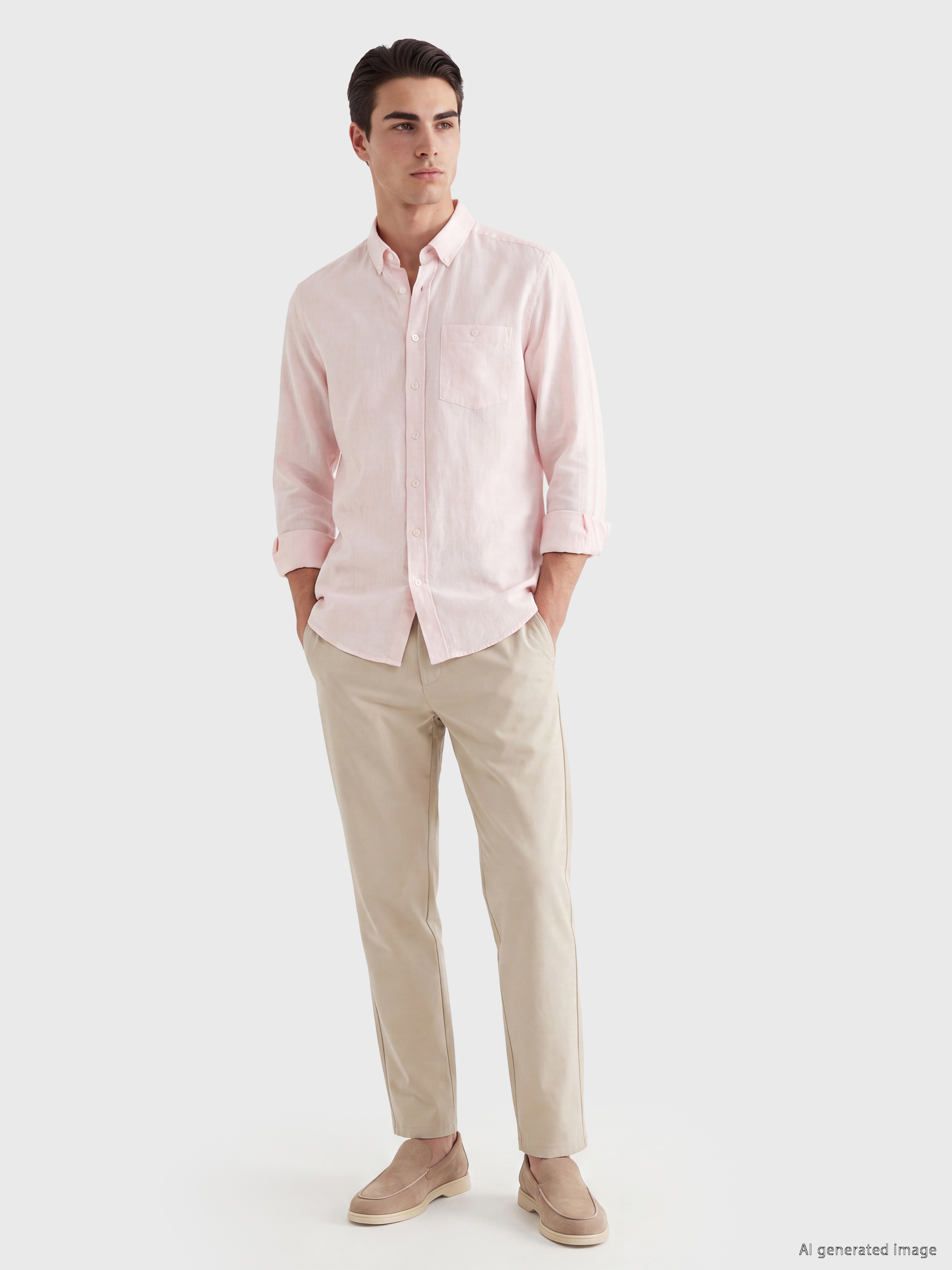 LCWAIKIKI Classic Regular Fit Keten Karışımlı Erkek Gömlek görsel 2