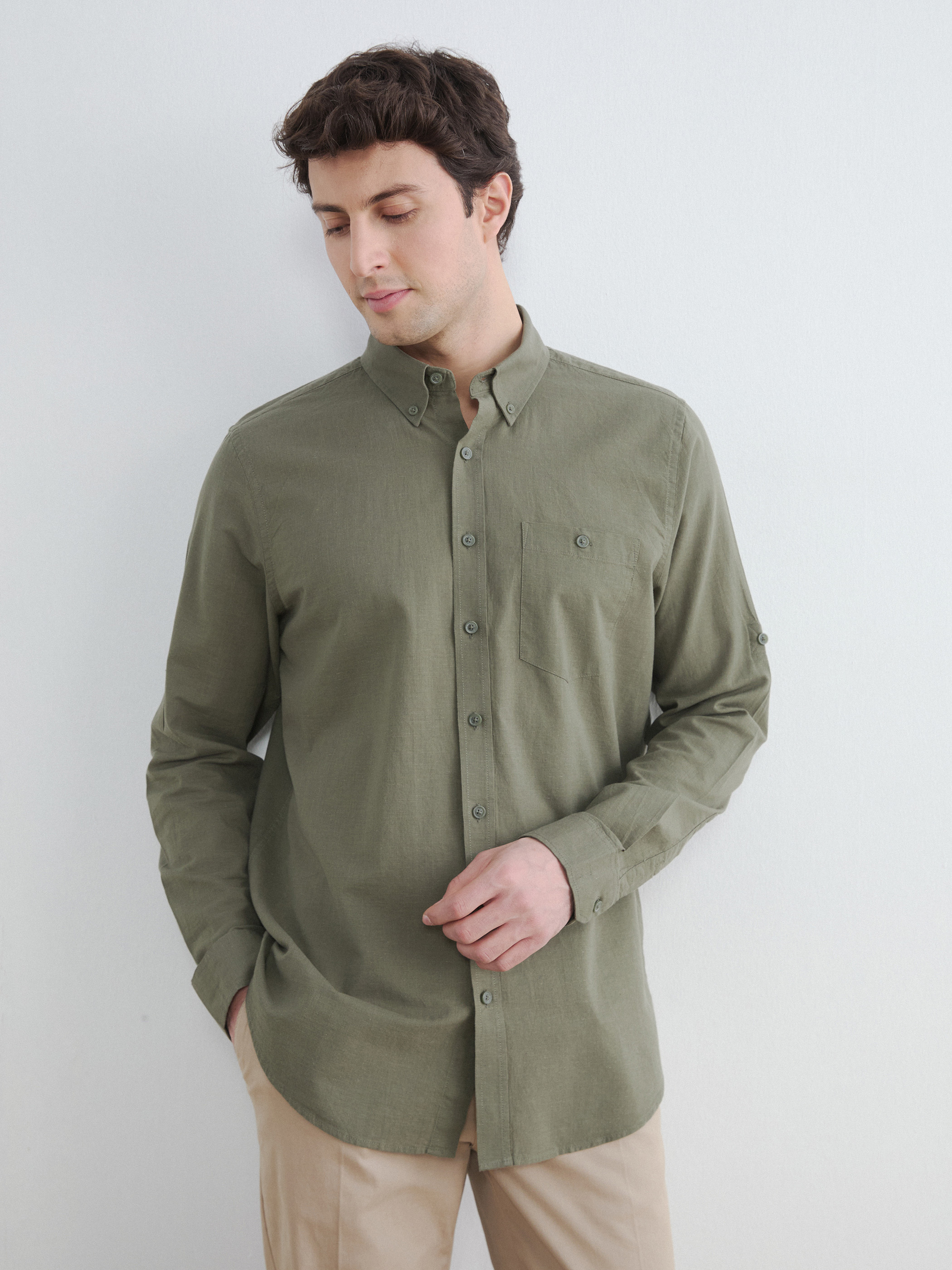 LCWAIKIKI Classic Regular Fit Keten Karışımlı Erkek Gömlek