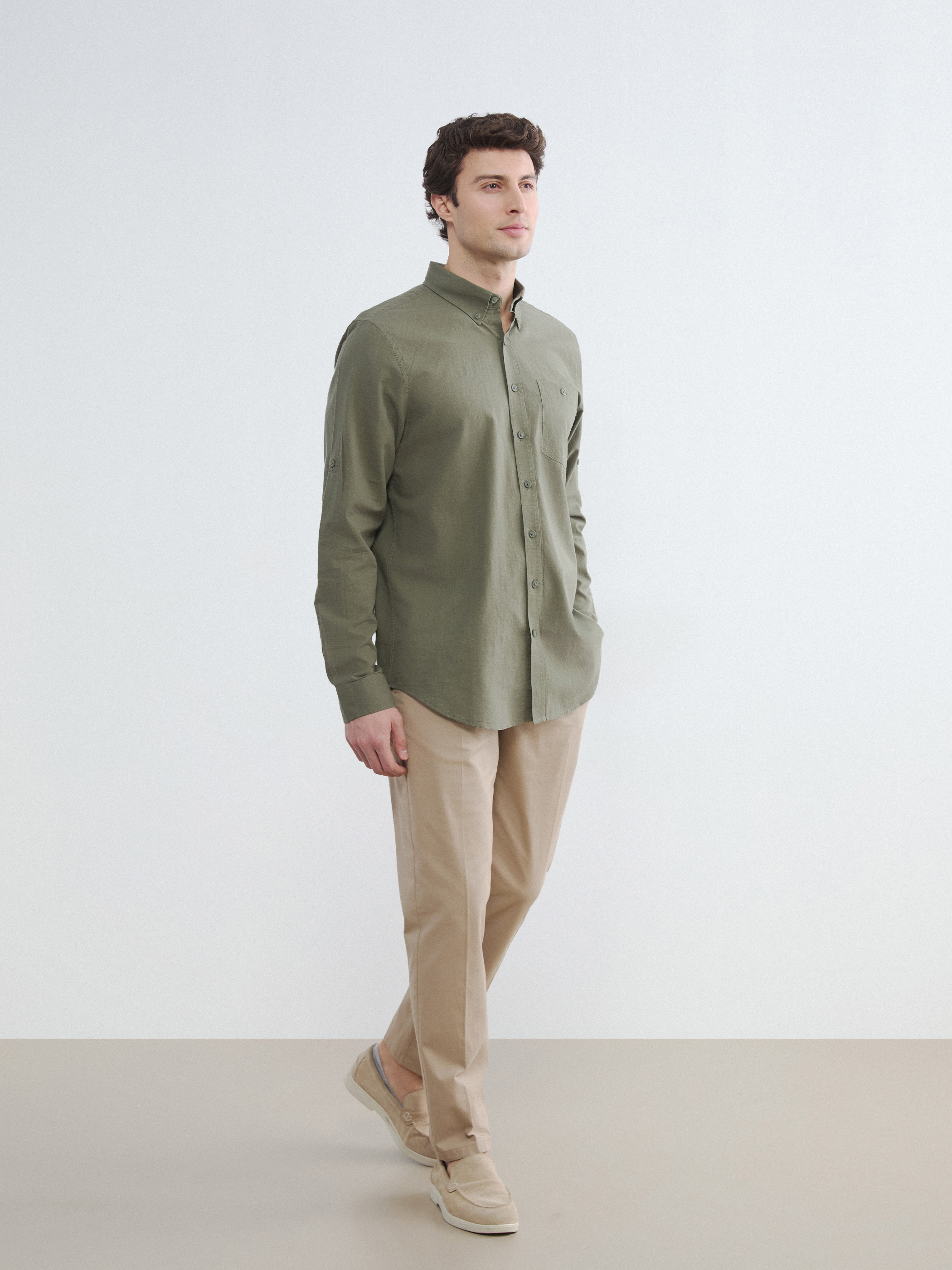 LCWAIKIKI Classic Regular Fit Keten Karışımlı Erkek Gömlek görsel 2