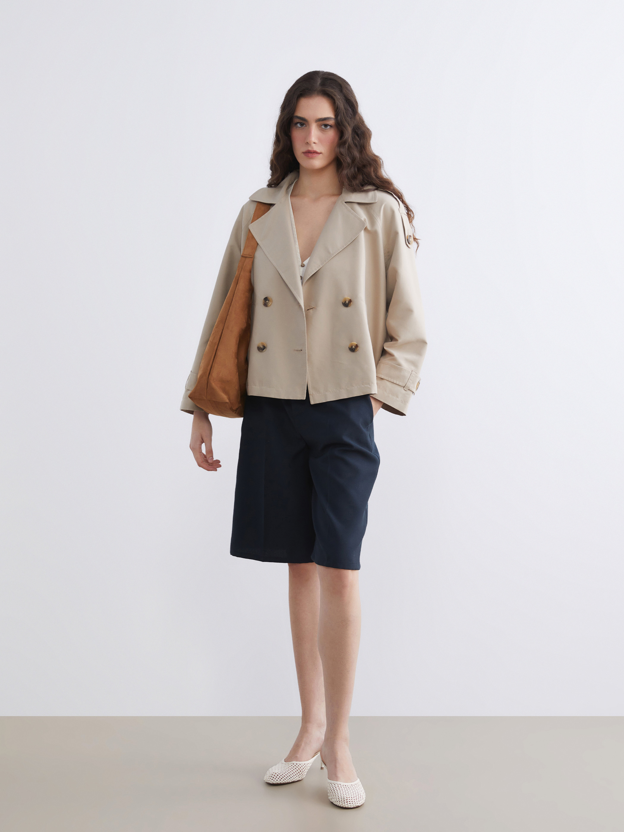 LCW Vision Kruvaze Yaka Oversize Kadın Trençkot görsel 2