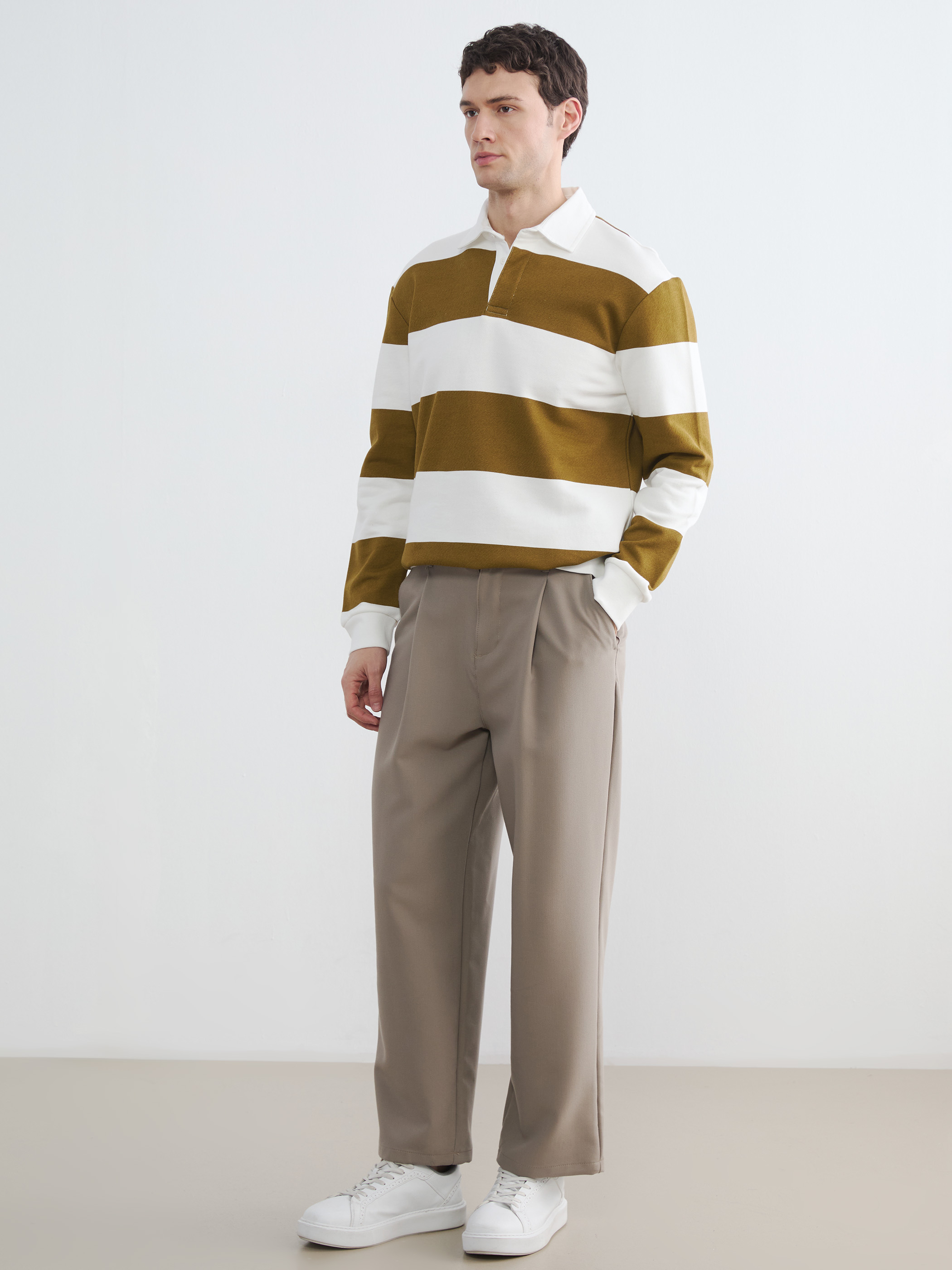 LCW Vision Polo Yaka Çizgili Erkek Sweatshirt görsel 2