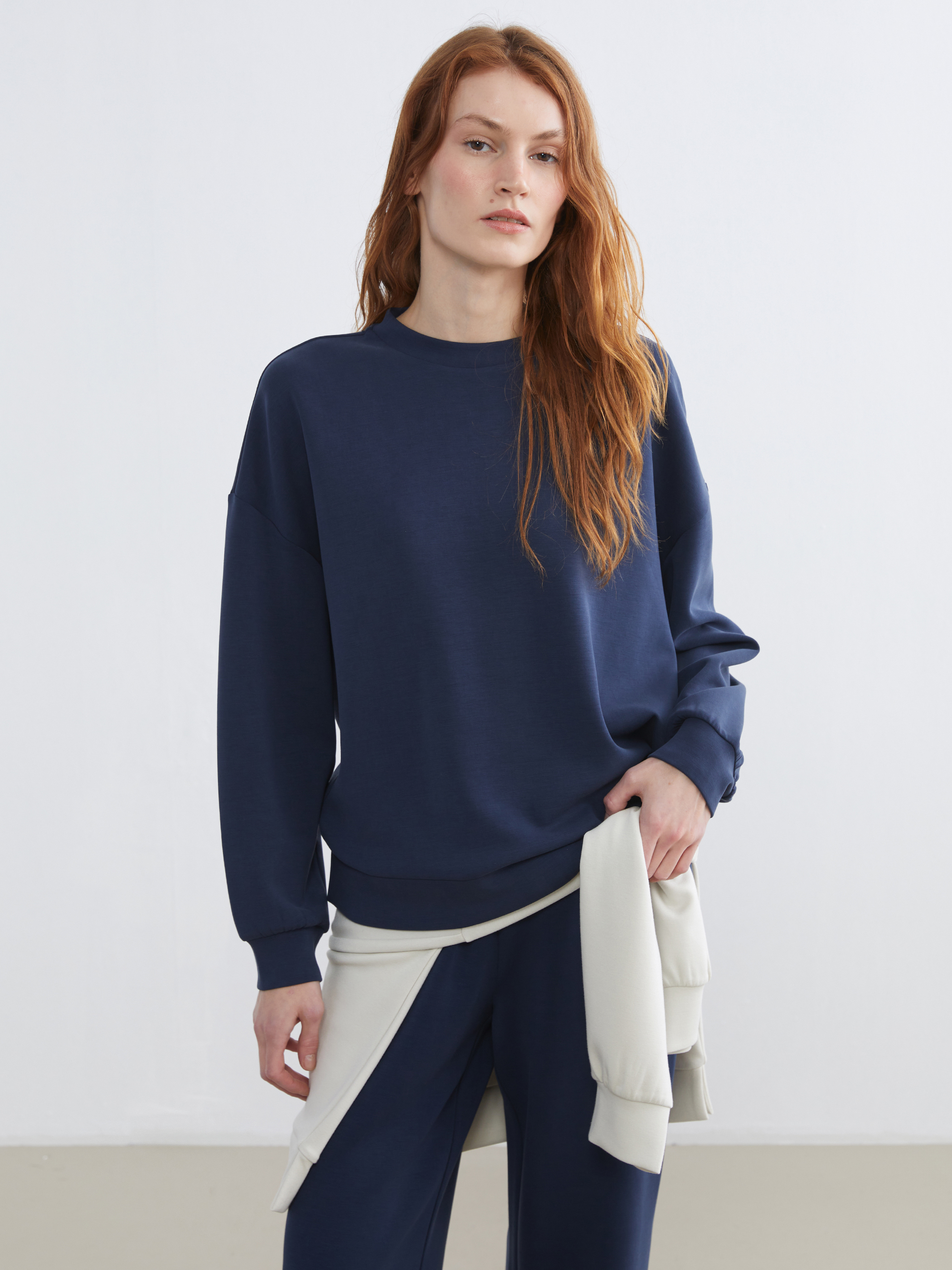 LCW Vision Bisiklet Yaka Oversize Kadın Sweatshirt