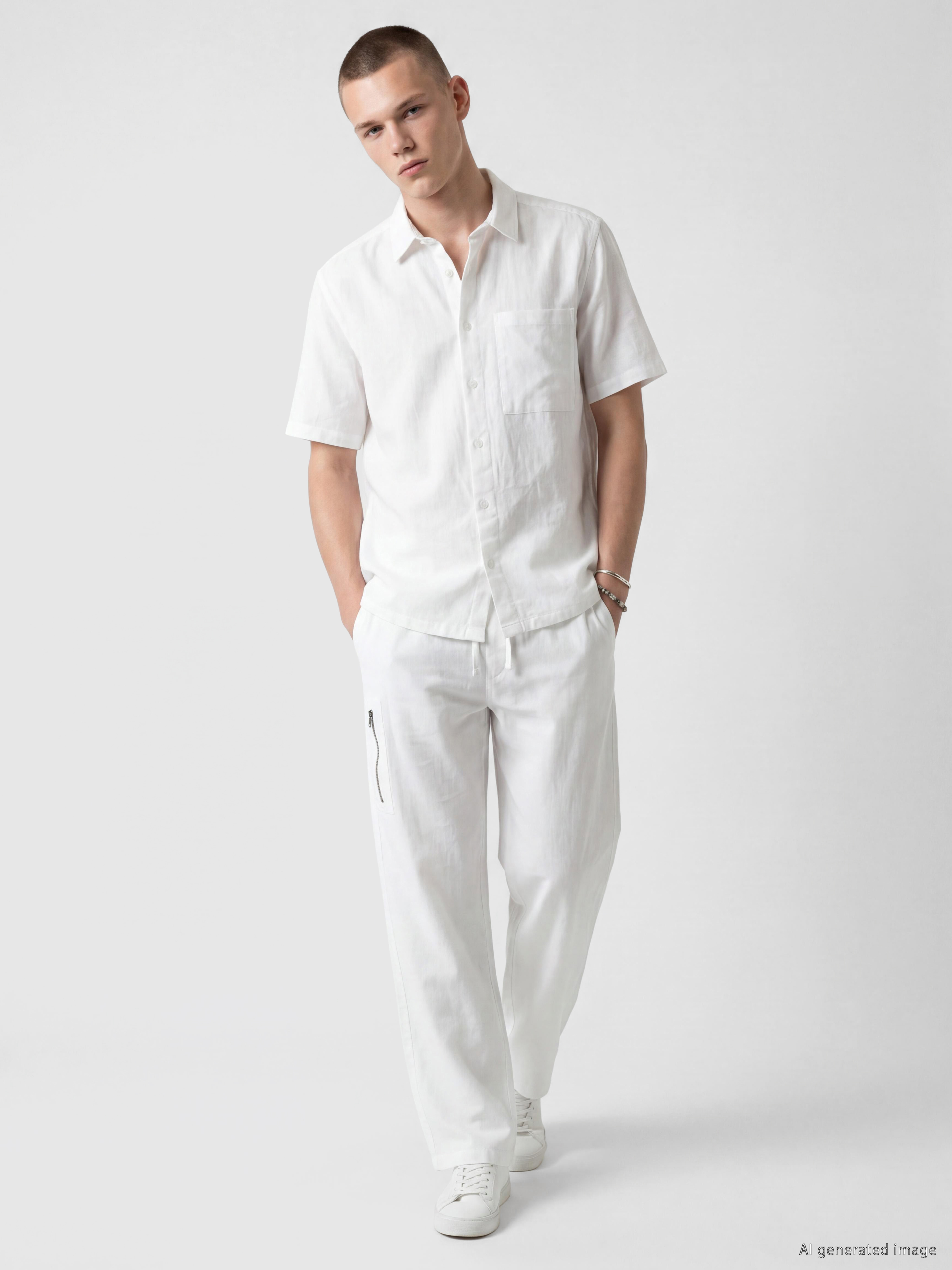 XSIDE Loose Fit Keten Görünümlü Erkek Gömlek görsel 2