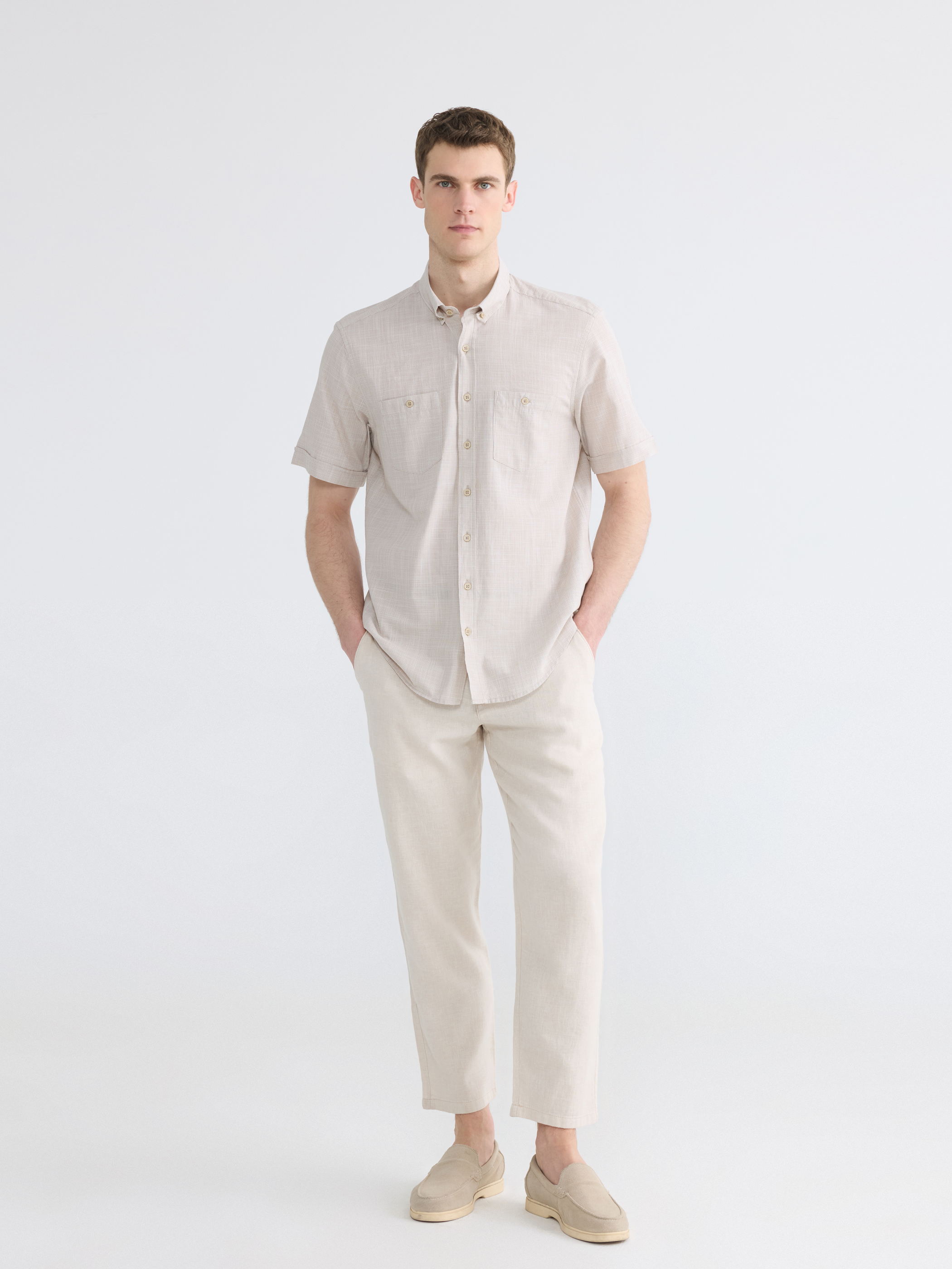 LCWAIKIKI Classic Regular Fit Erkek Keten Görünümlü Gömlek görsel 2