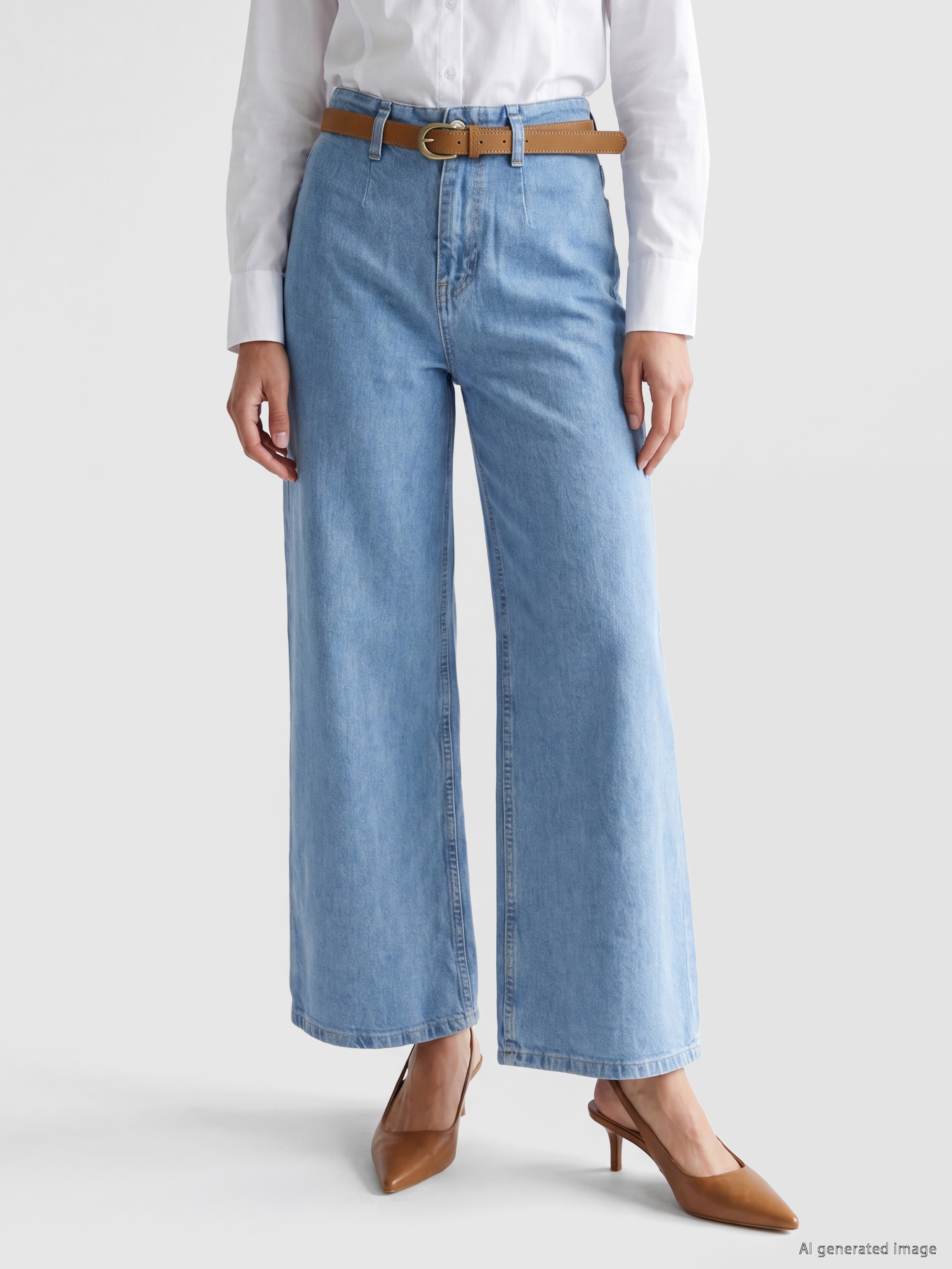 LCW Jeans Beli Kemerli Culotte Fit Kadın Jean Pantolon görsel 2