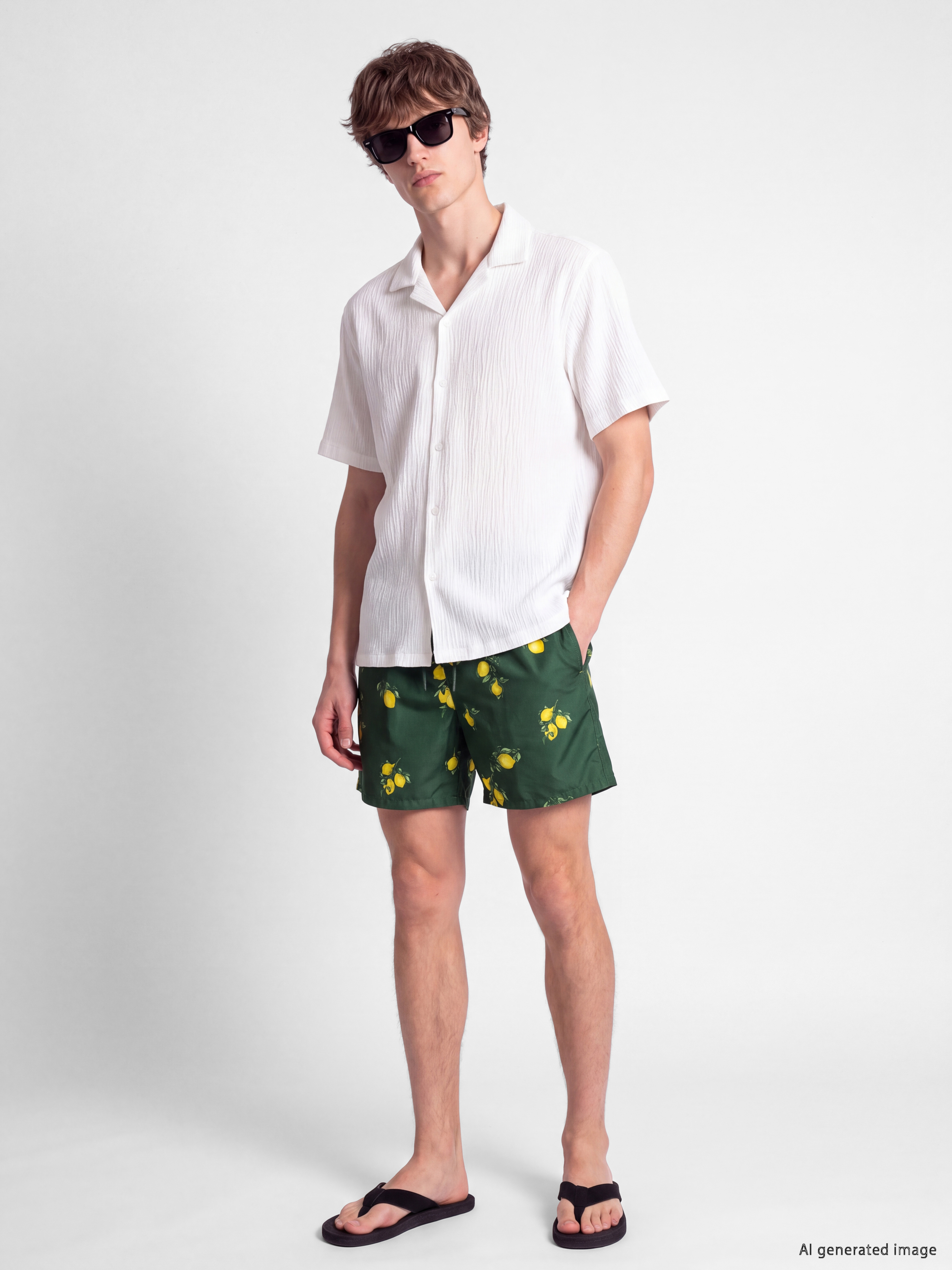 LCW SWIMWEAR Kısa Limon Desenli Erkek Deniz Şortu