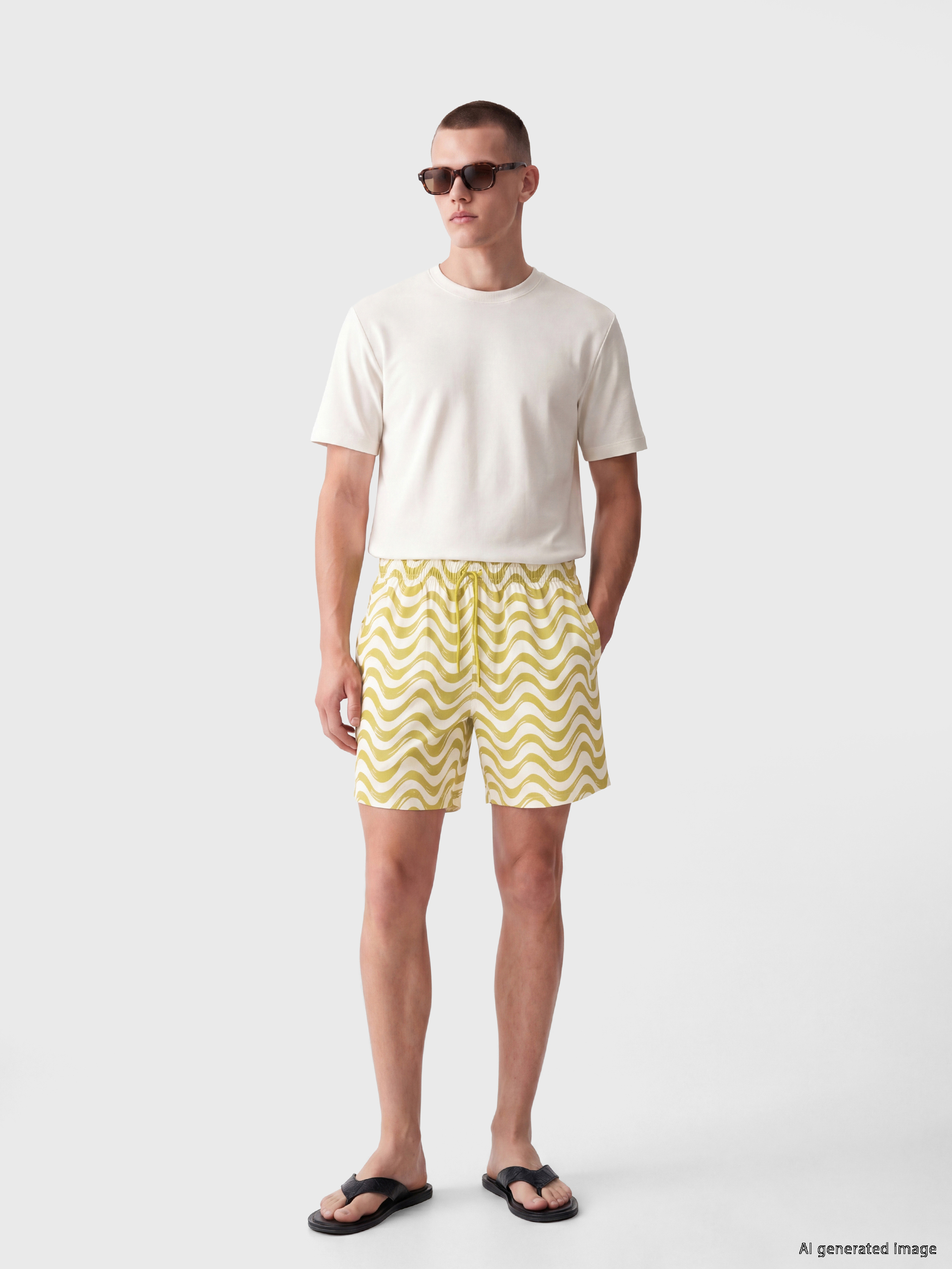 LCW SWIMWEAR Kısa Boy Dalgalı Desenli Erkek Deniz Şortu