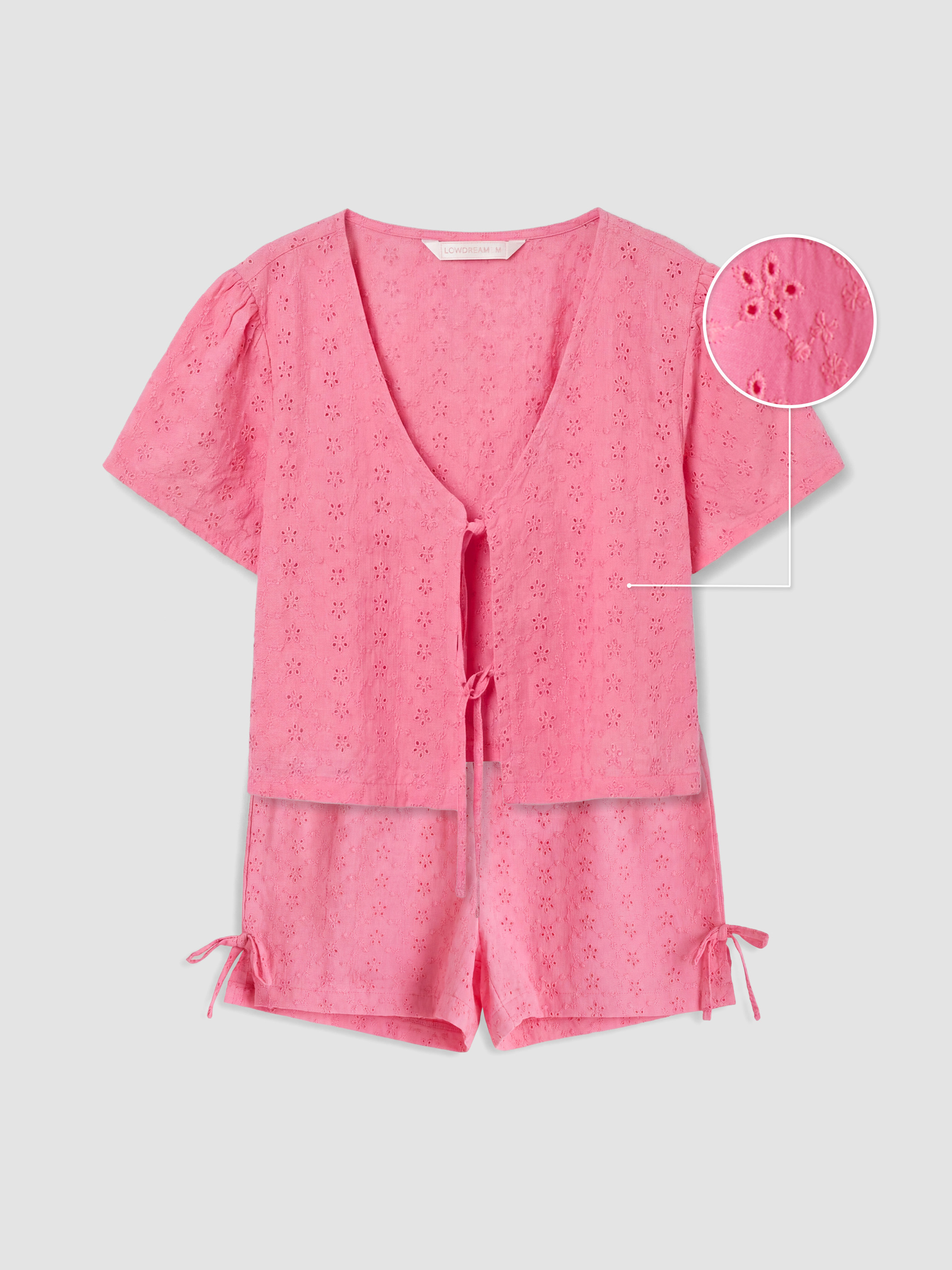 LCW DREAM V Yaka Brode Kadın Şortlu Pijama Takımı görsel 5