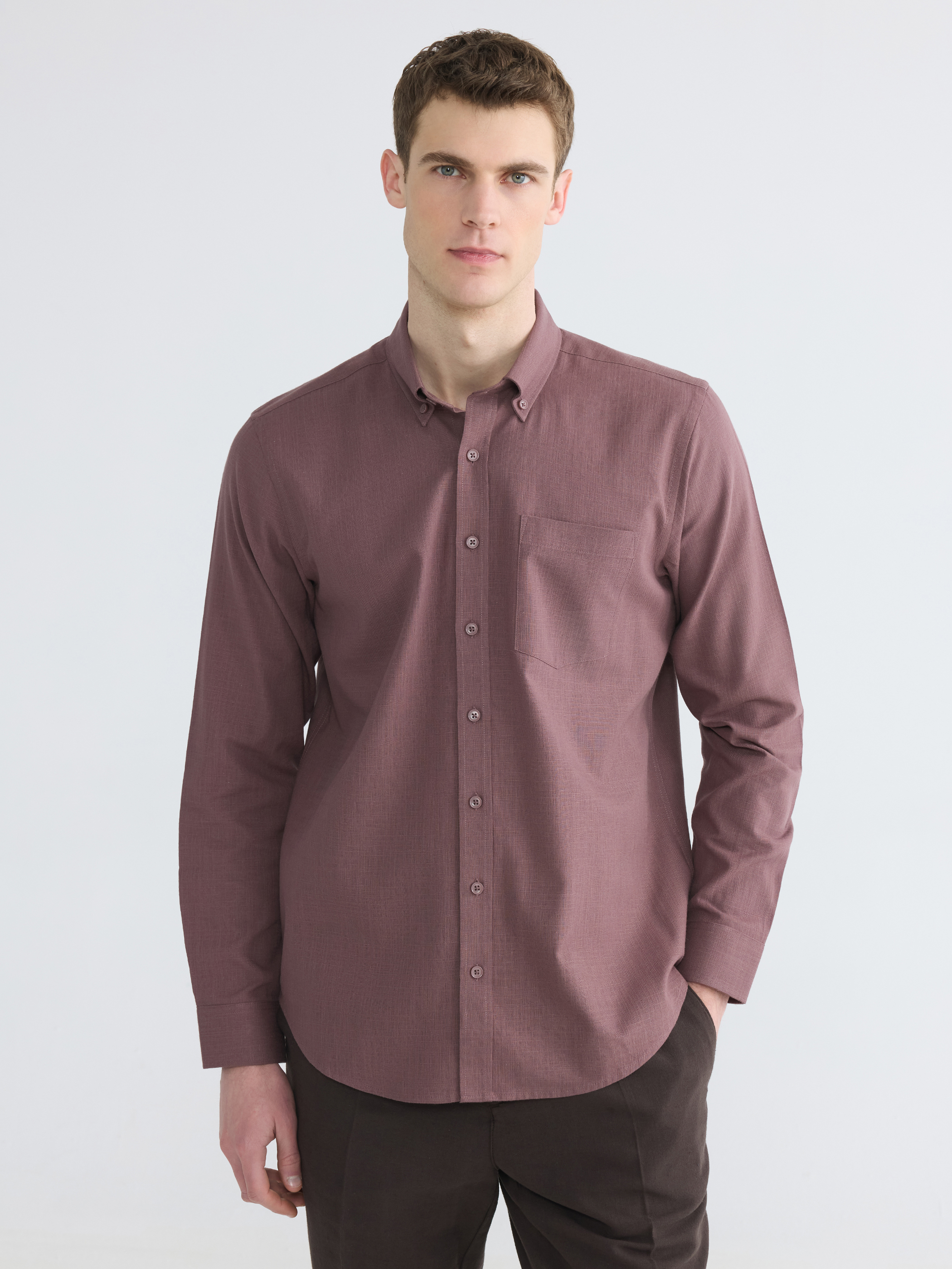 LCWAIKIKI Classic Regular Fit Keten Görünümlü Erkek Gömlek