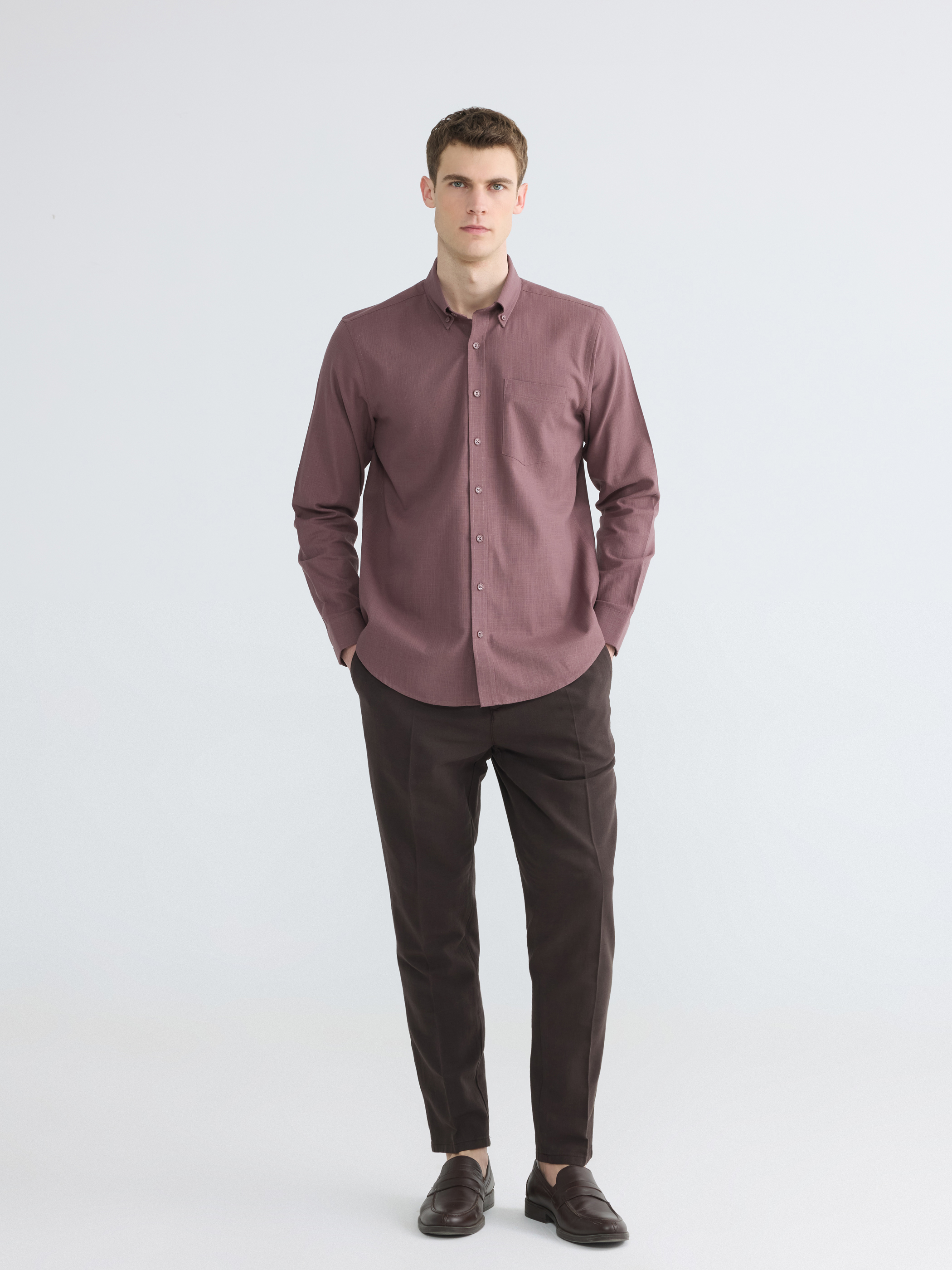 LCWAIKIKI Classic Regular Fit Keten Görünümlü Erkek Gömlek görsel 2