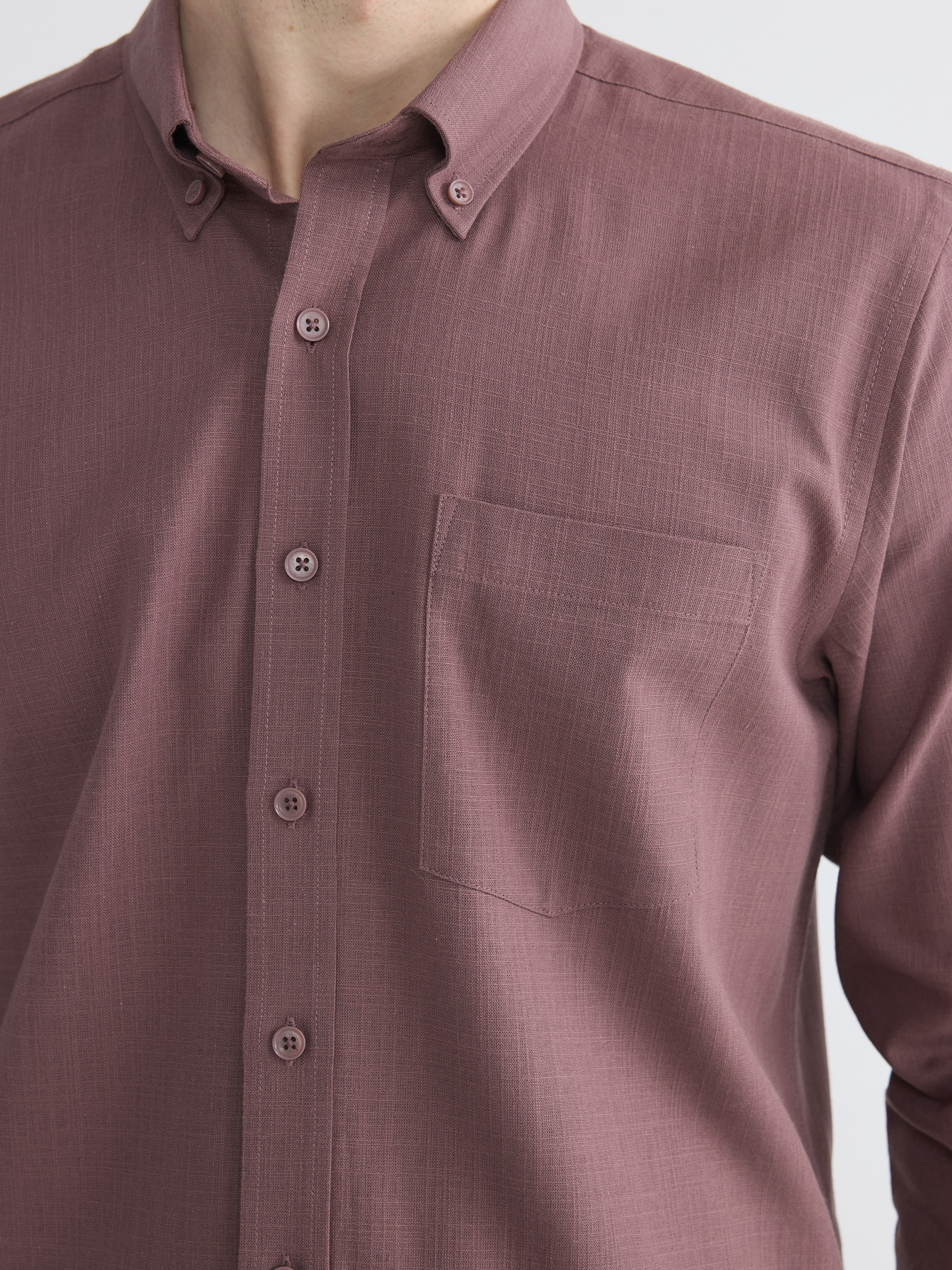LCWAIKIKI Classic Regular Fit Keten Görünümlü Erkek Gömlek görsel 3