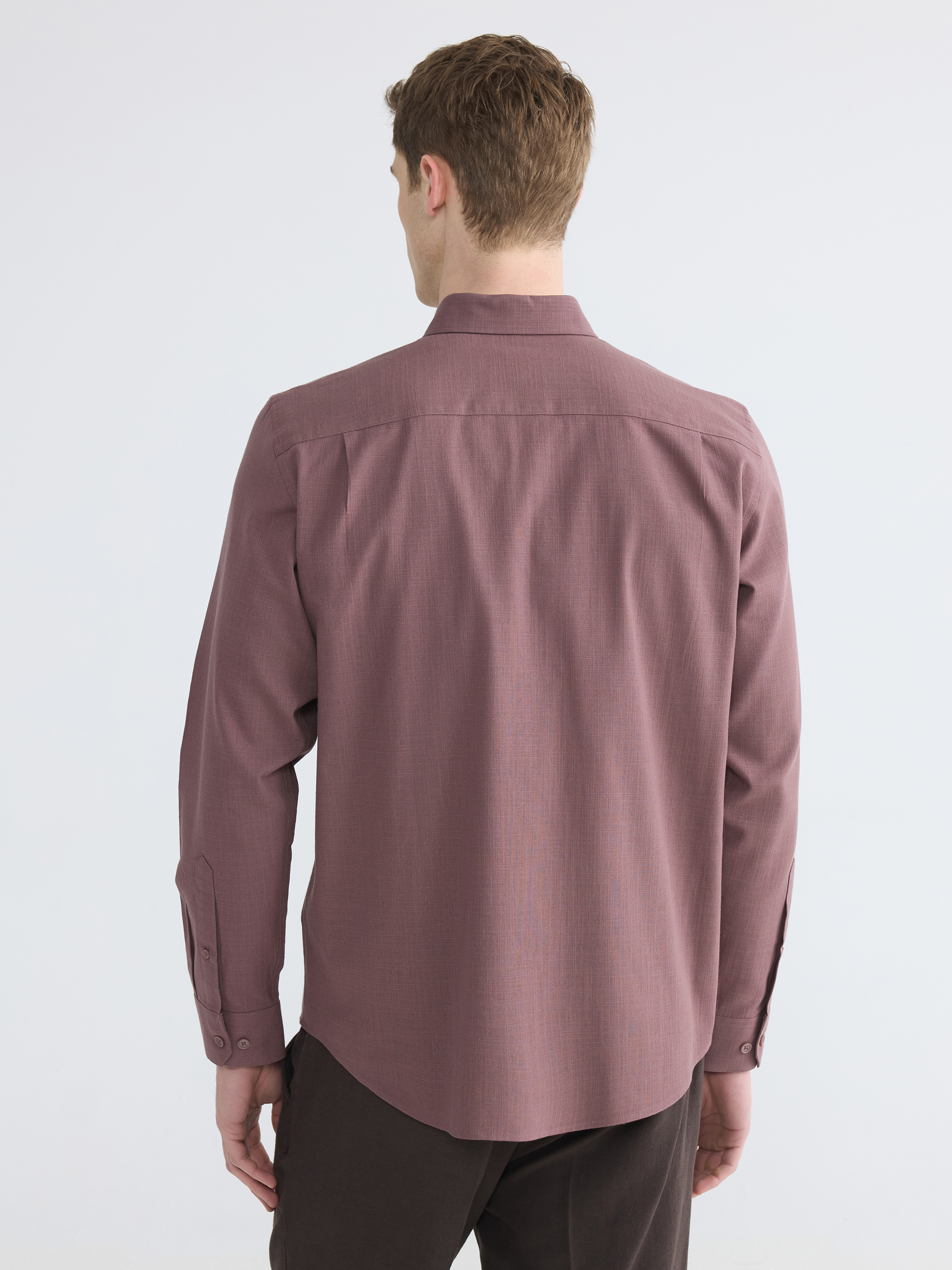 LCWAIKIKI Classic Regular Fit Keten Görünümlü Erkek Gömlek görsel 4