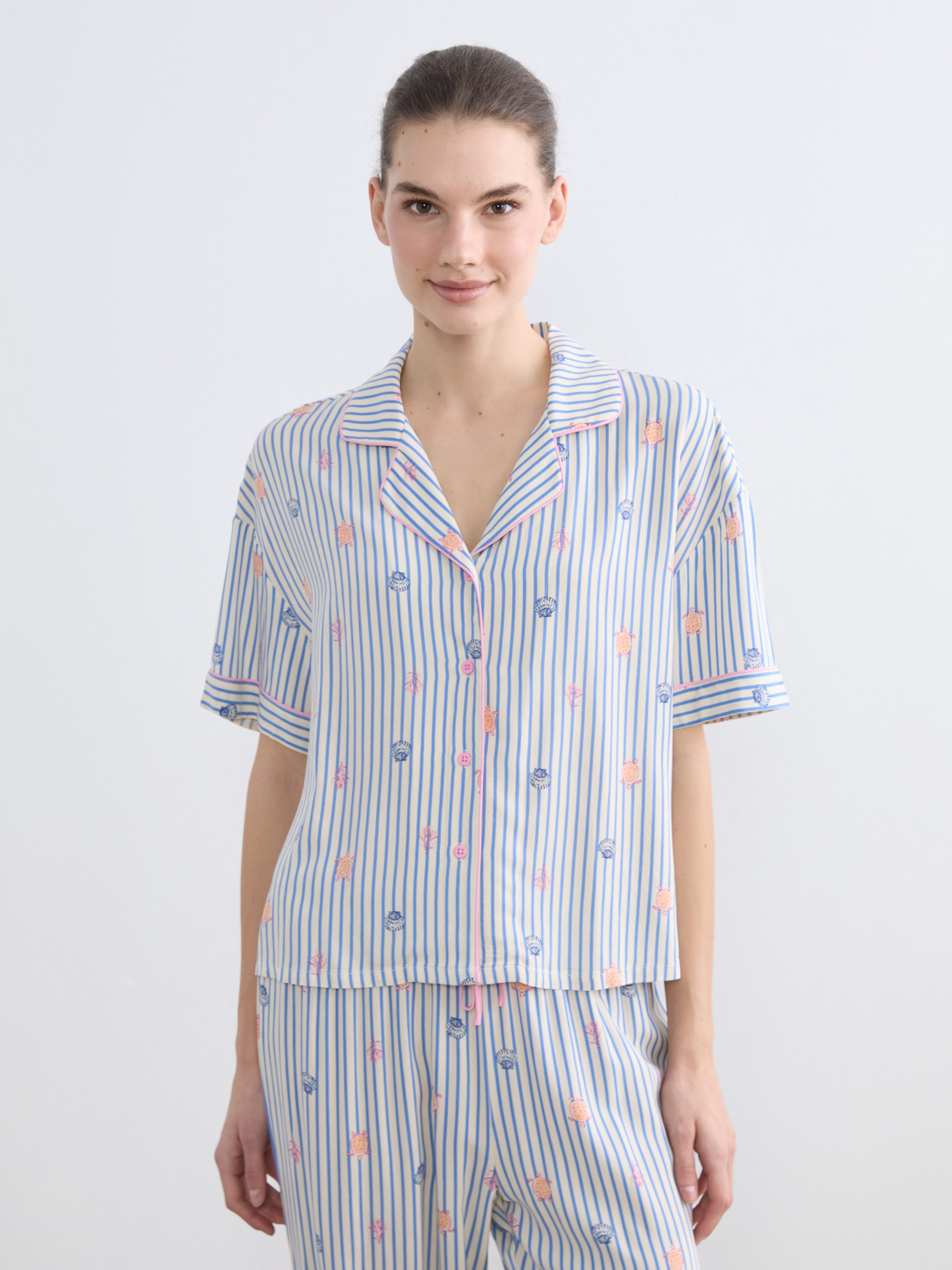 LCW DREAM Gömlek Yaka Desenli Kadın Pijama Takımı görsel 2