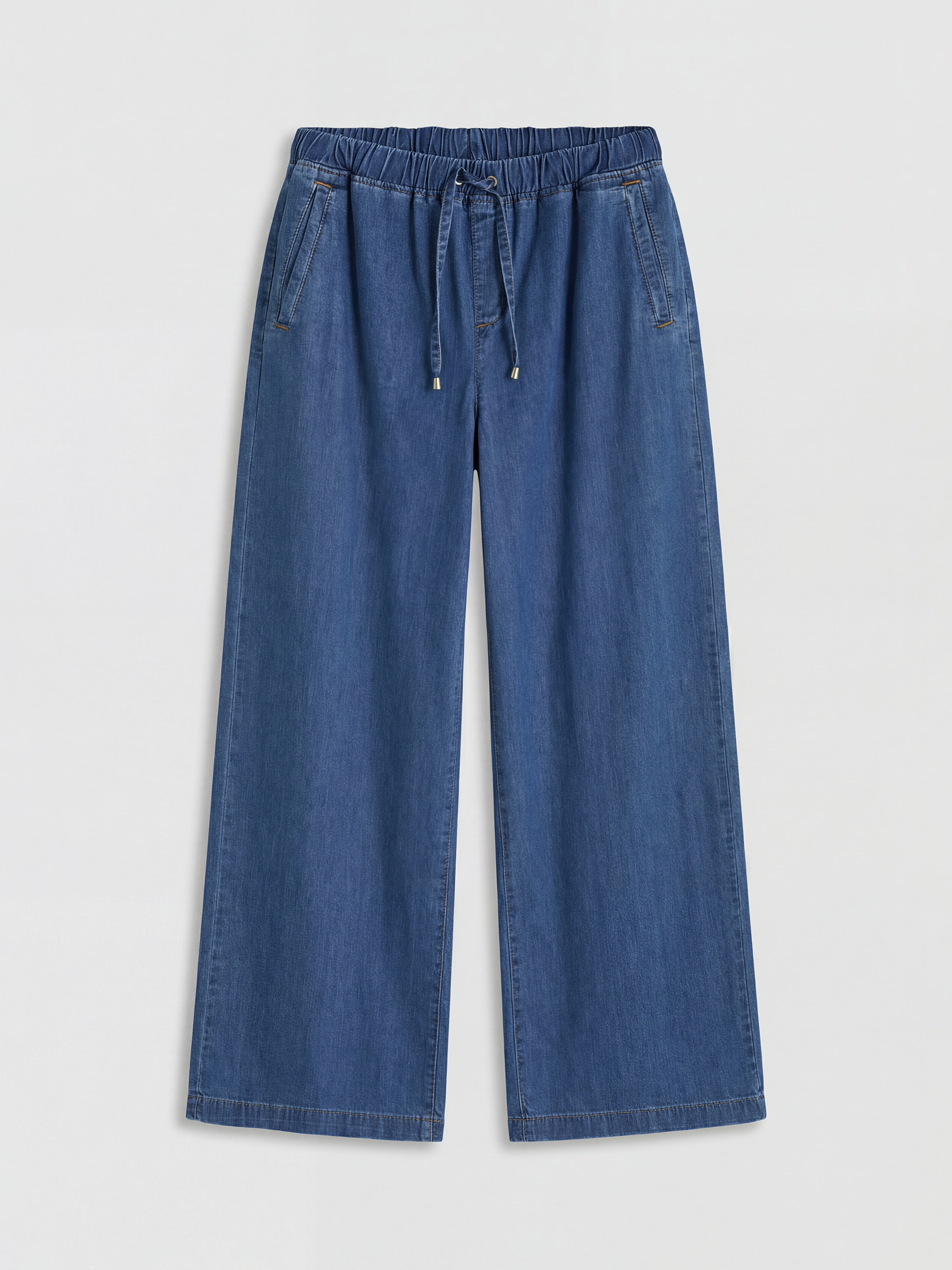 LCW Modest Beli Lastikli Wideleg Kadın Jean Pantolon görsel 5