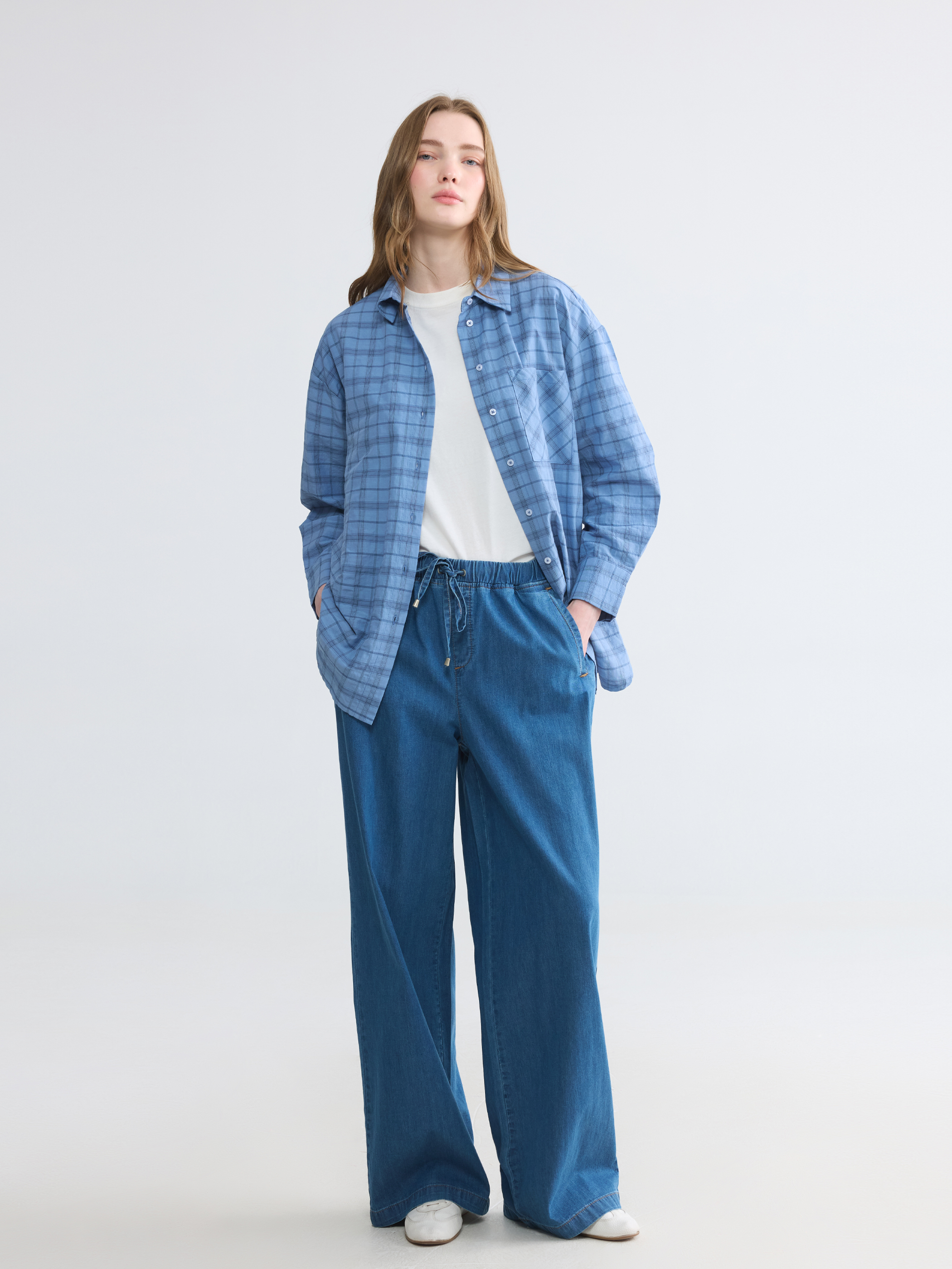 LCW Modest Beli Lastikli Wideleg Kadın Jean Pantolon