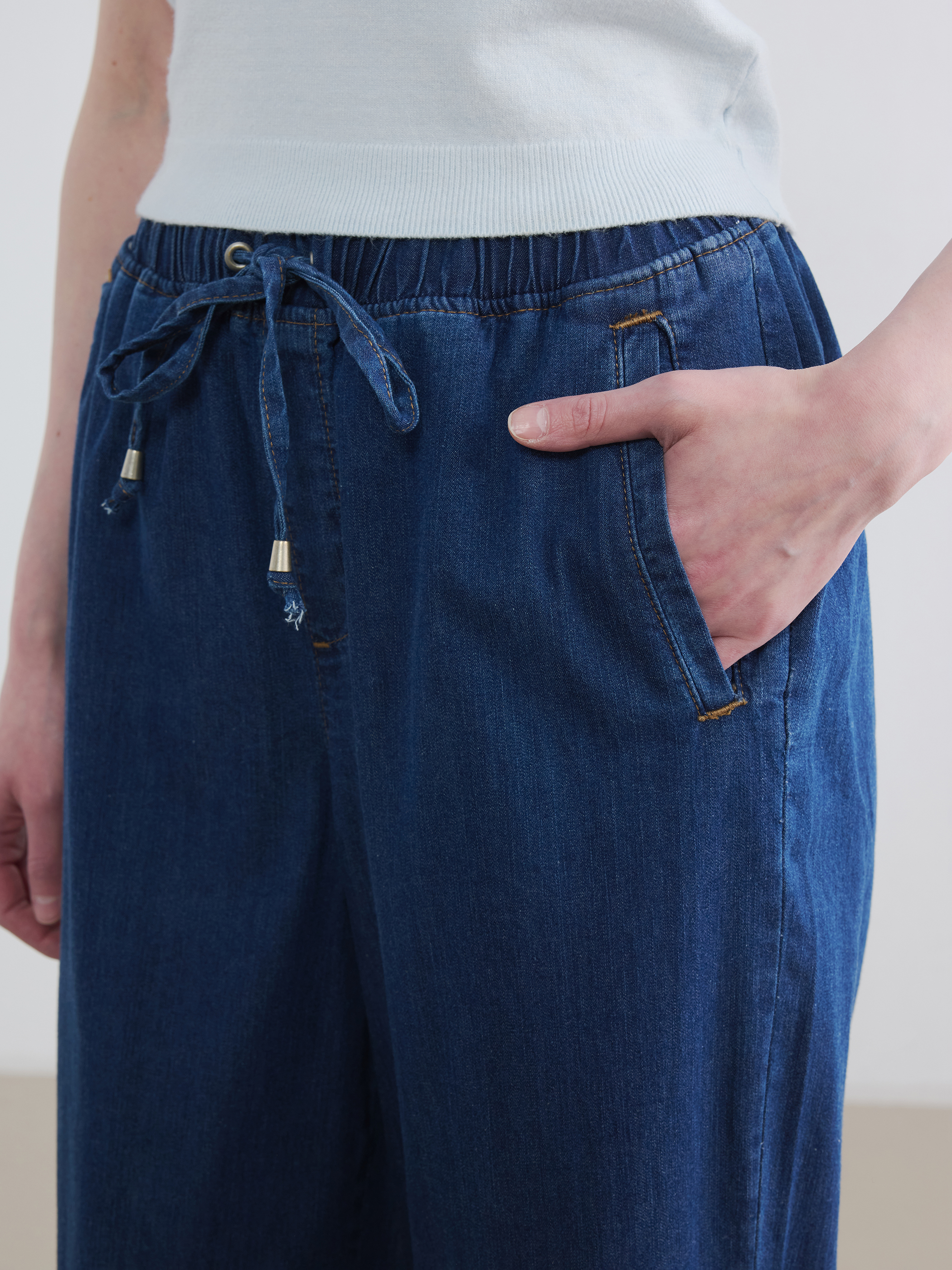 LCW Modest Beli Lastikli Wideleg Kadın Jean Pantolon görsel 3