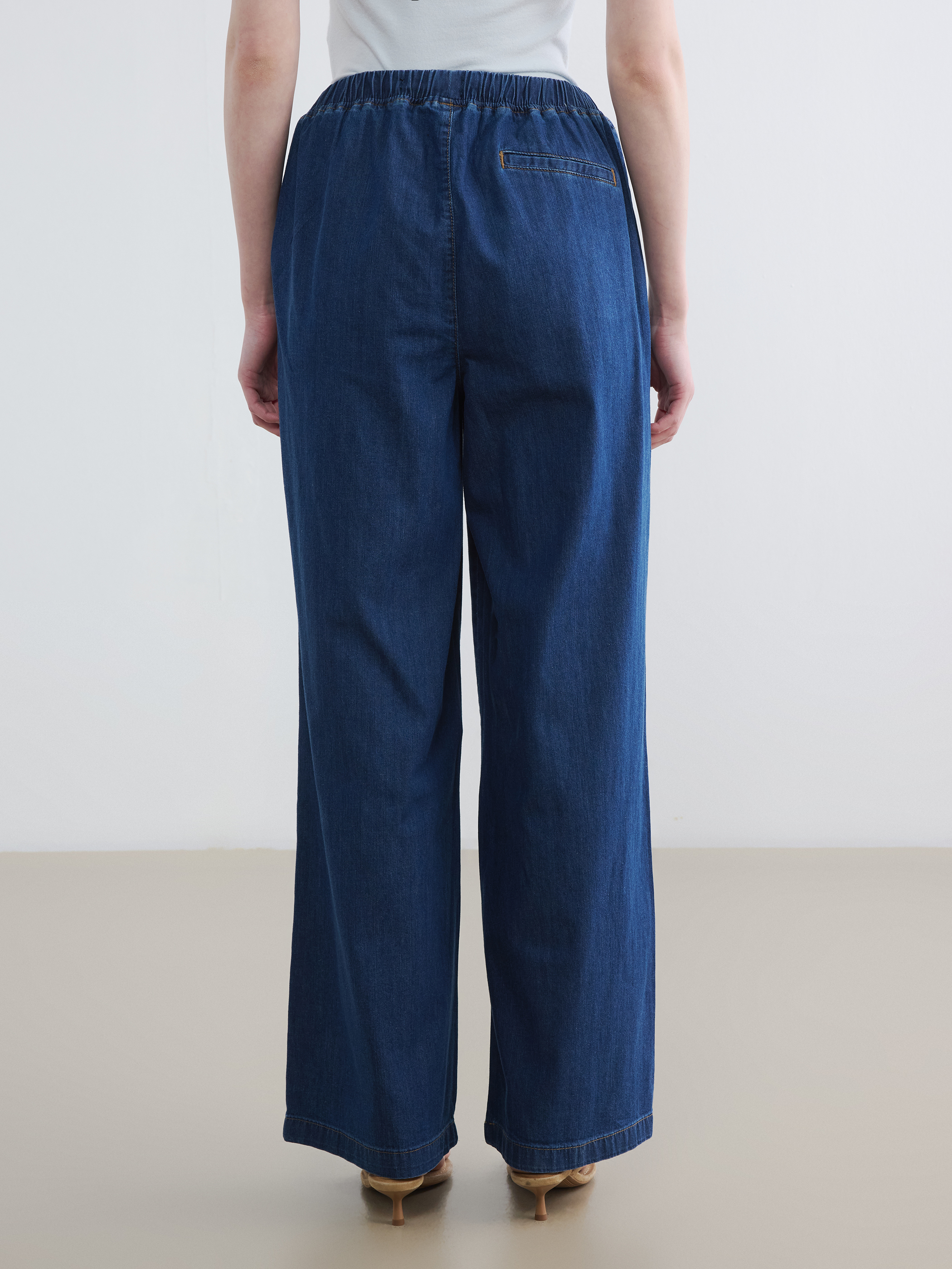 LCW Modest Beli Lastikli Wideleg Kadın Jean Pantolon görsel 4