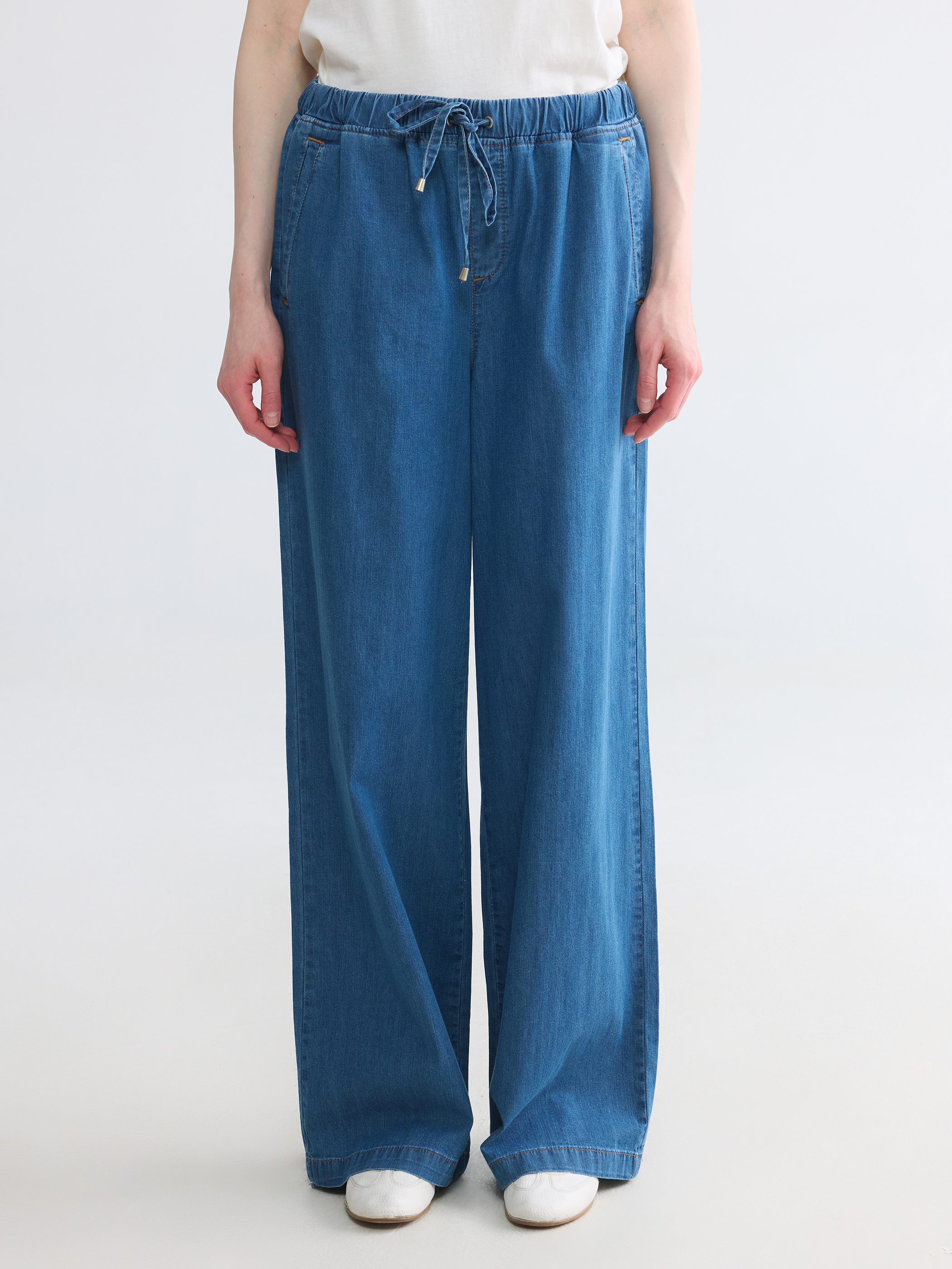 LCW Modest Beli Lastikli Wideleg Kadın Jean Pantolon görsel 2
