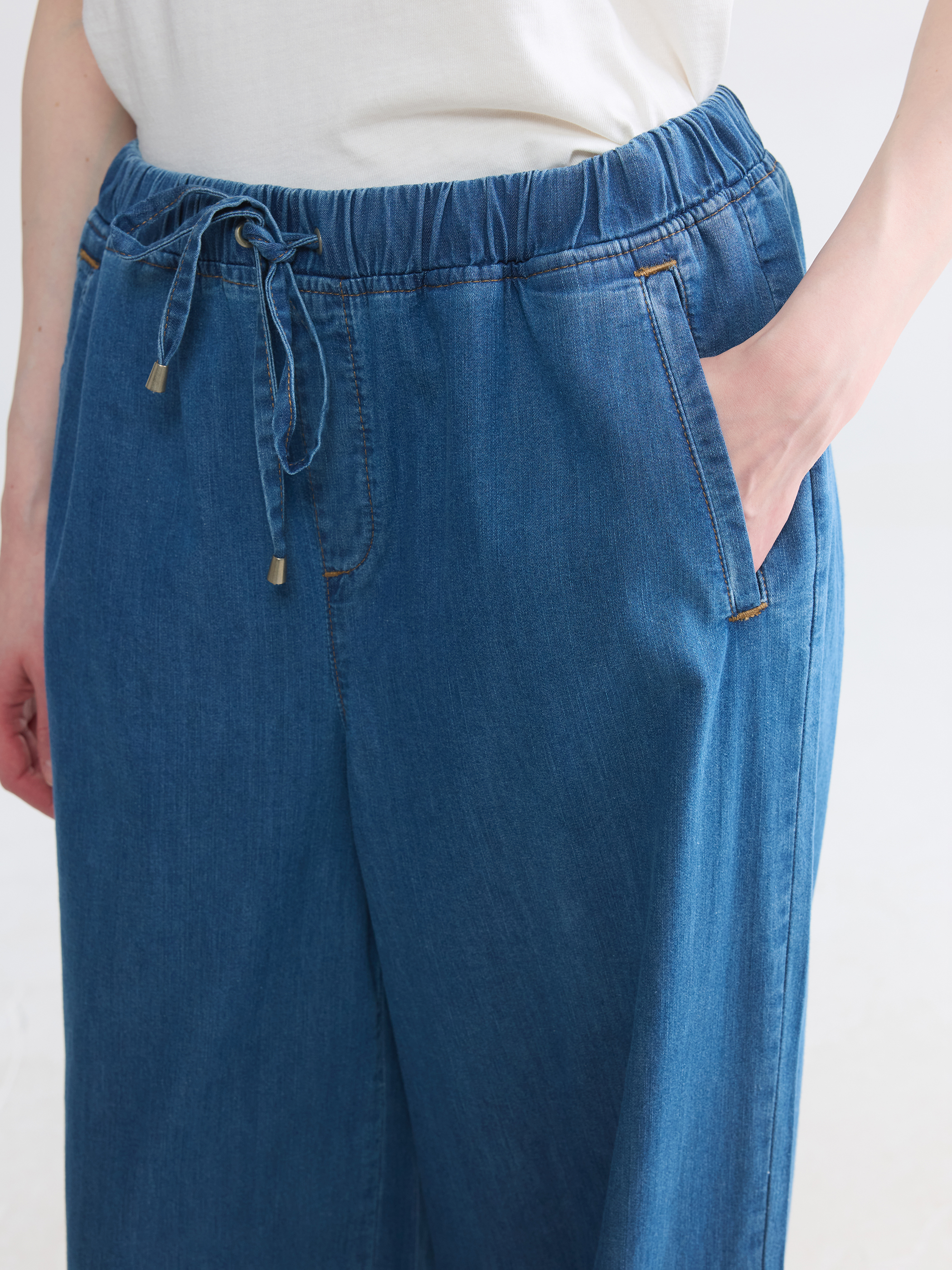 LCW Modest Beli Lastikli Wideleg Kadın Jean Pantolon görsel 3