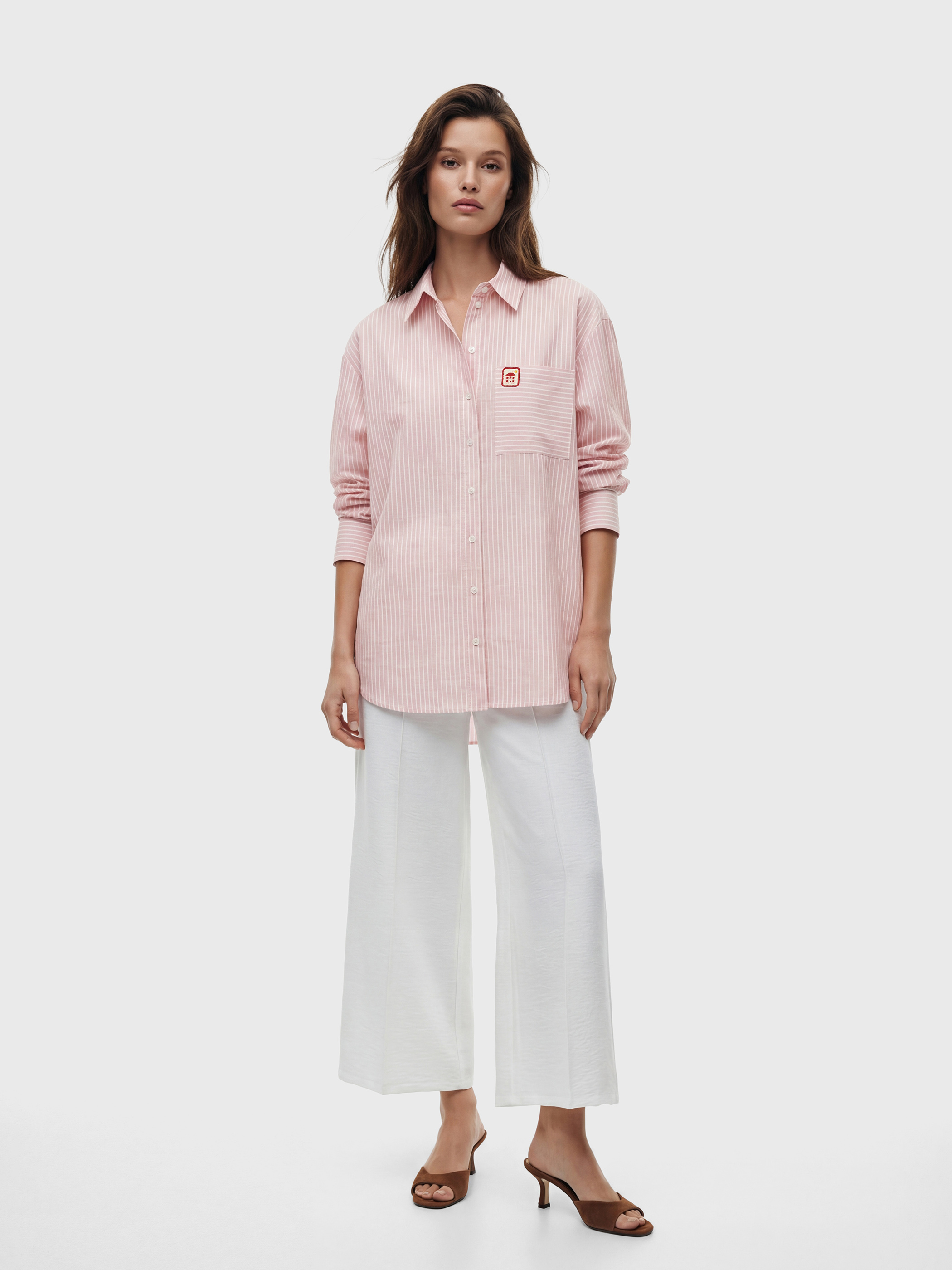 LCW Modest Çizgili Oversize Poplin Kadın Gömlek Tunik görsel 2