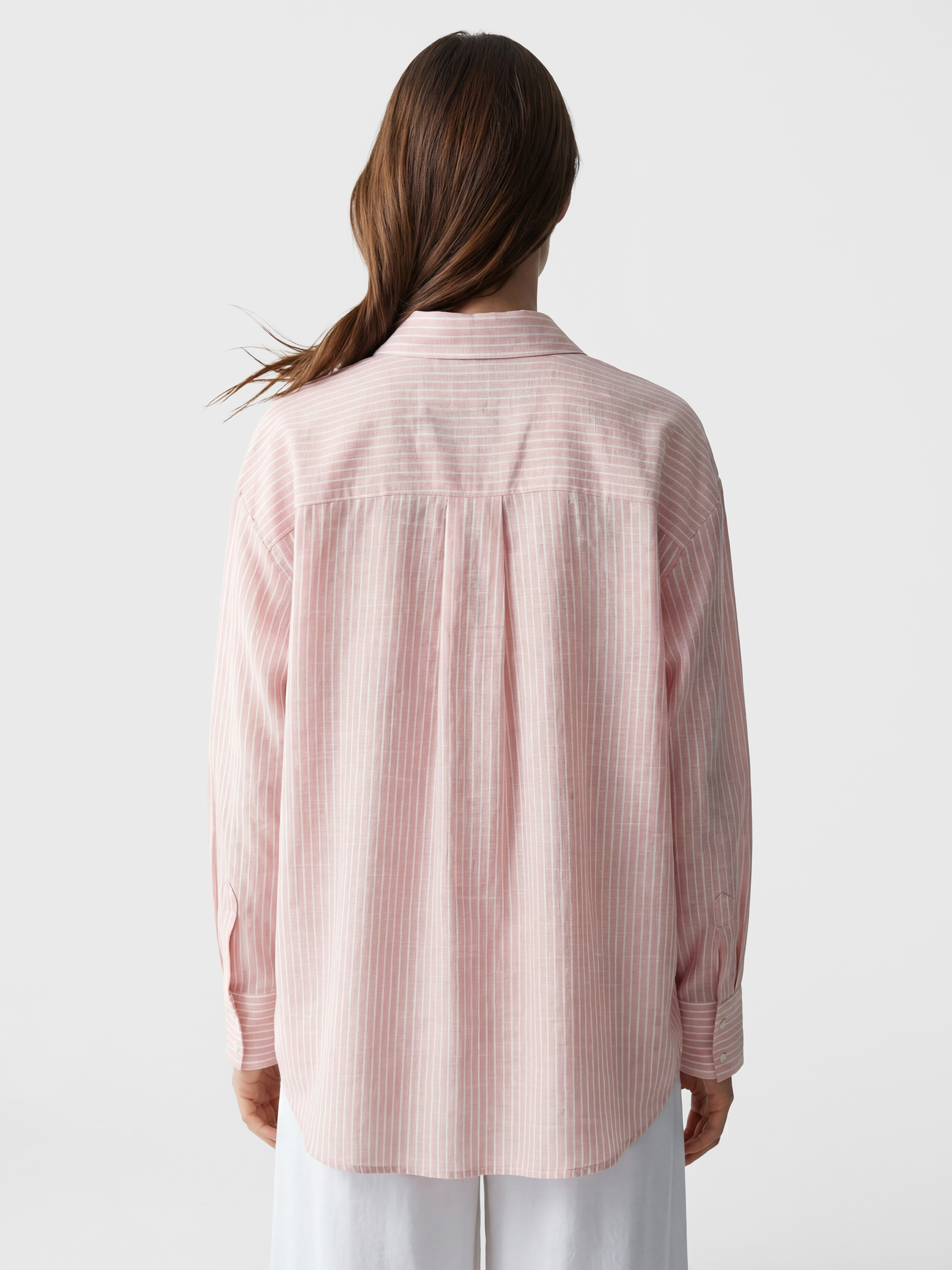 LCW Modest Çizgili Oversize Poplin Kadın Gömlek Tunik görsel 4