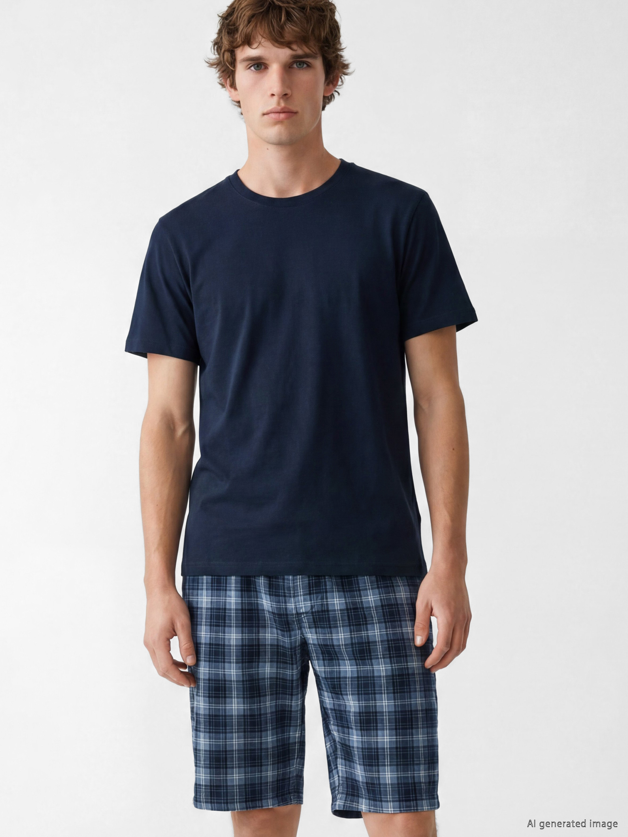 LC WAIKIKI Standart Kalıp Ekose Erkek Şortlu Pijama Takımı görsel 2
