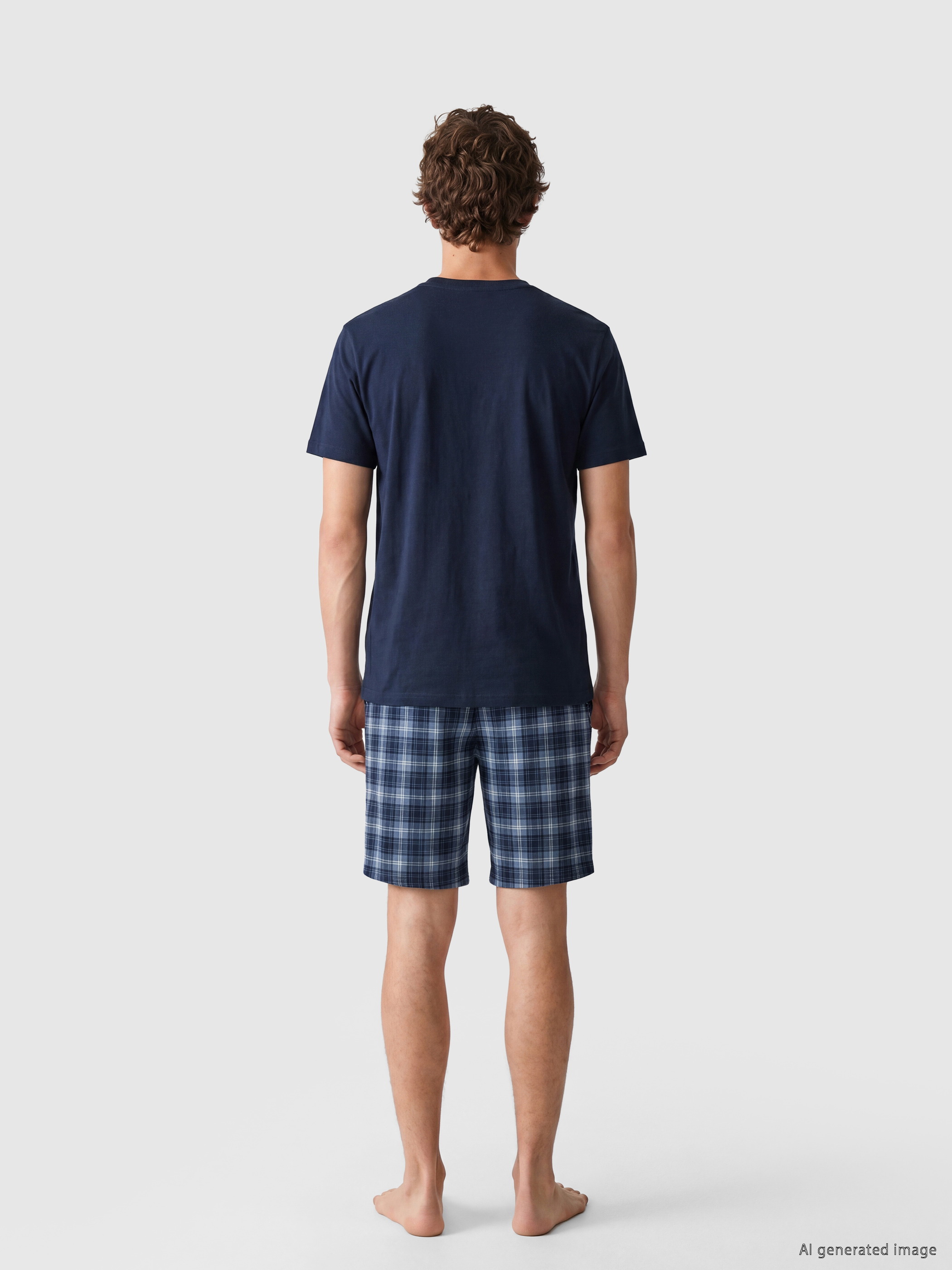 LC WAIKIKI Standart Kalıp Ekose Erkek Şortlu Pijama Takımı görsel 4
