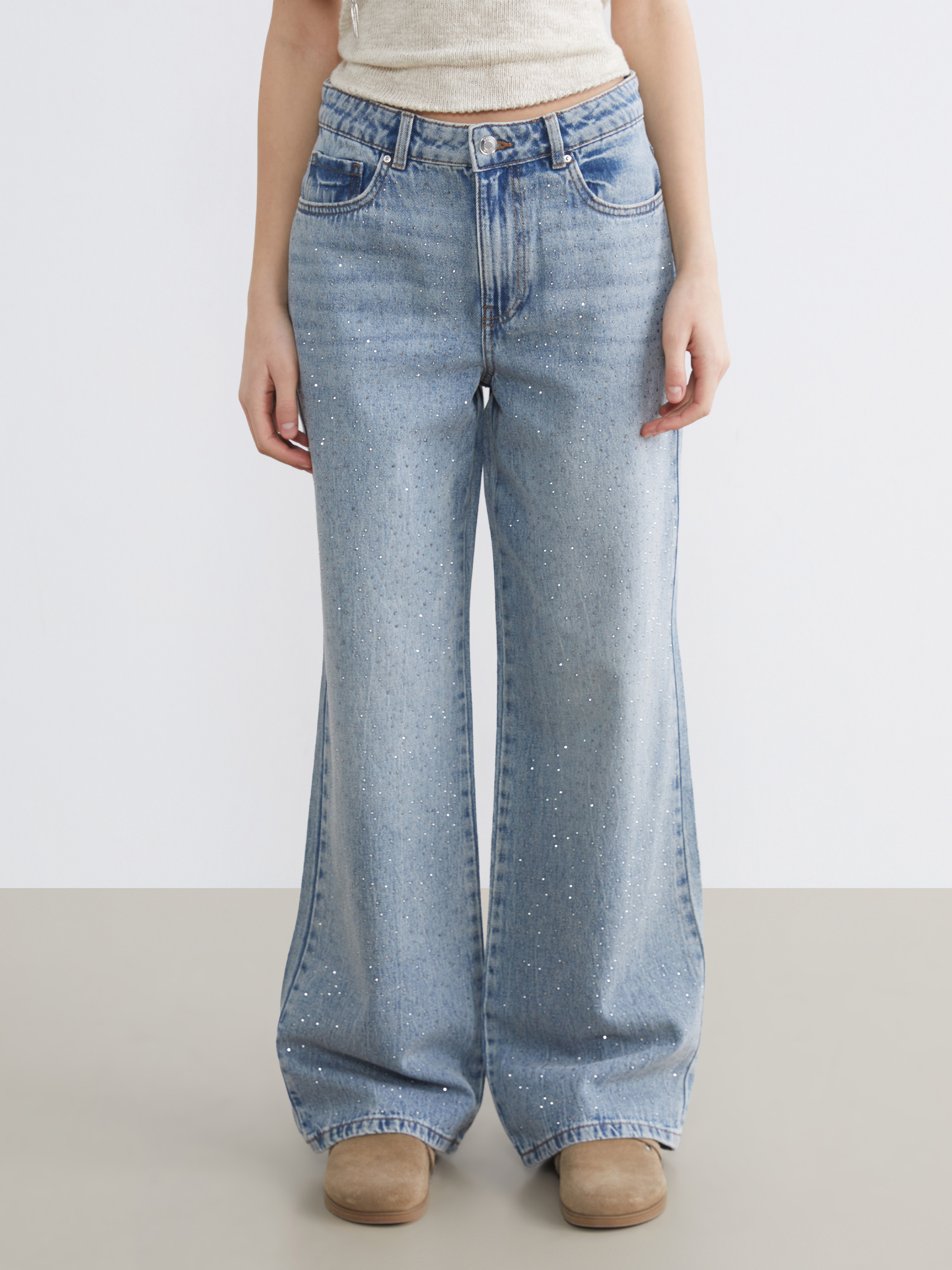XSIDE Taşlı Wideleg Kadın Jean Pantolon görsel 2