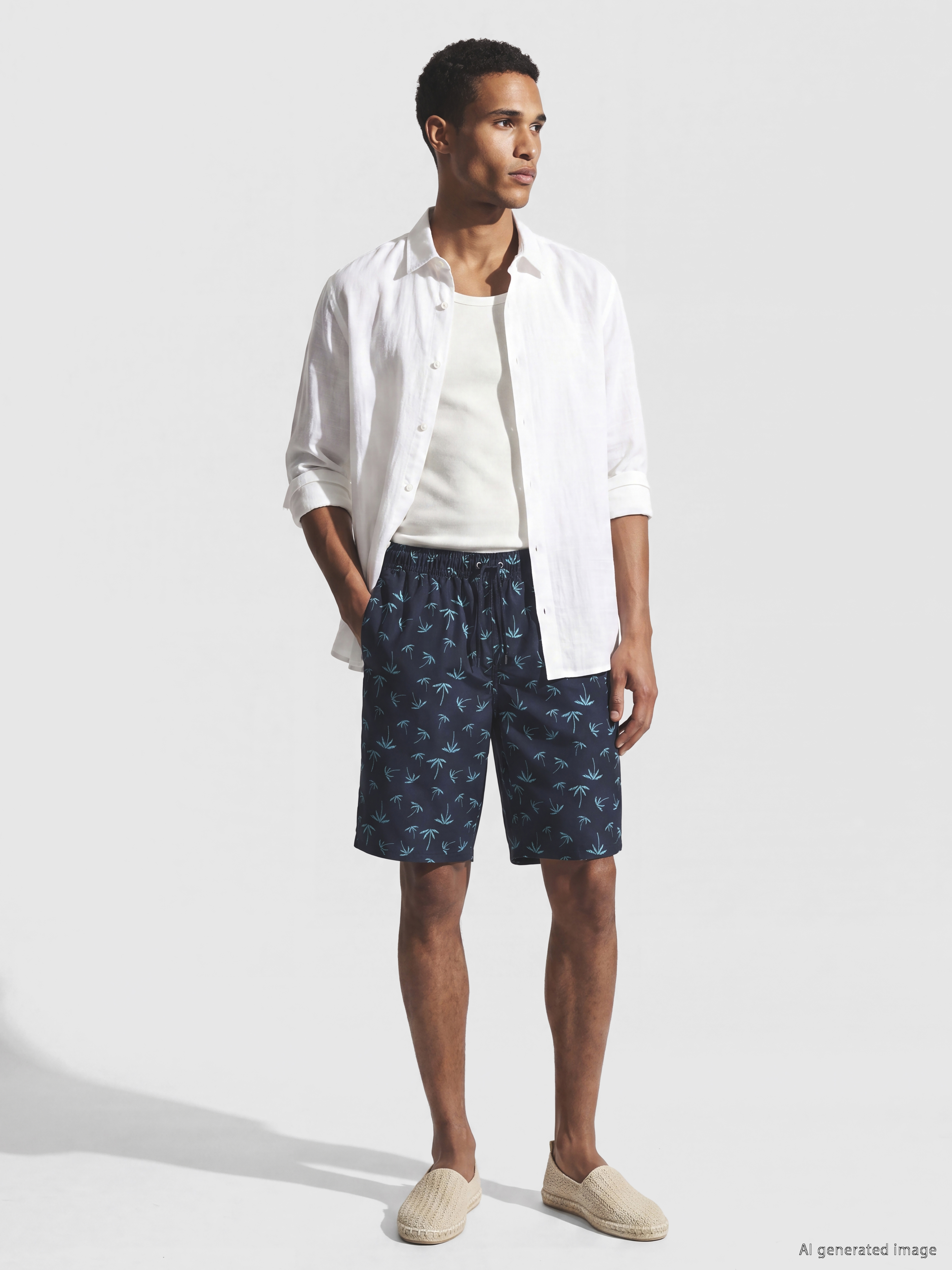 LCW SWIMWEAR Diz Altı Boy Palmiye Desenli Erkek Deniz Şortu