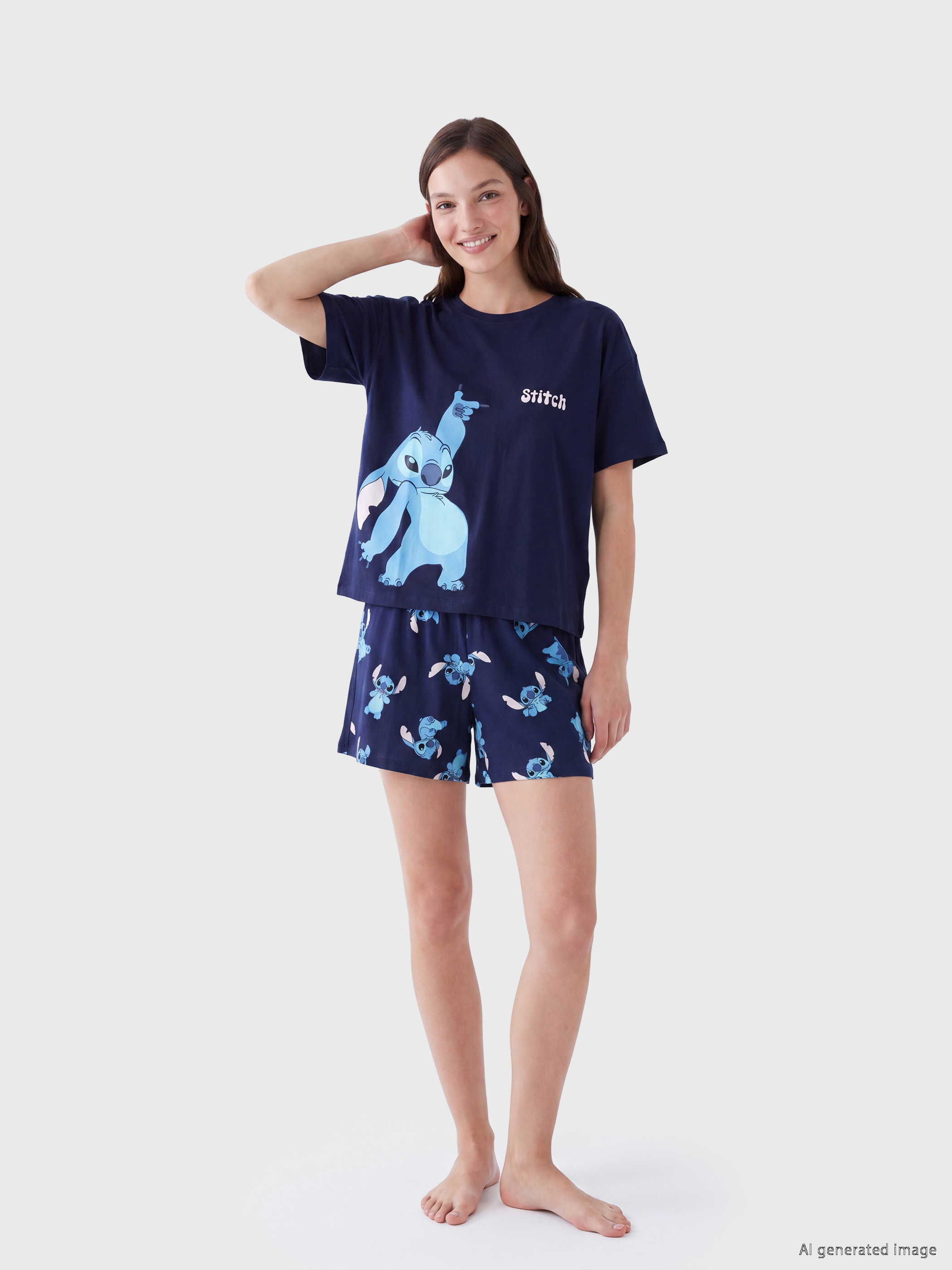 LCW Young Stitch Baskılı Kadın Şortlu Pijama Takımı