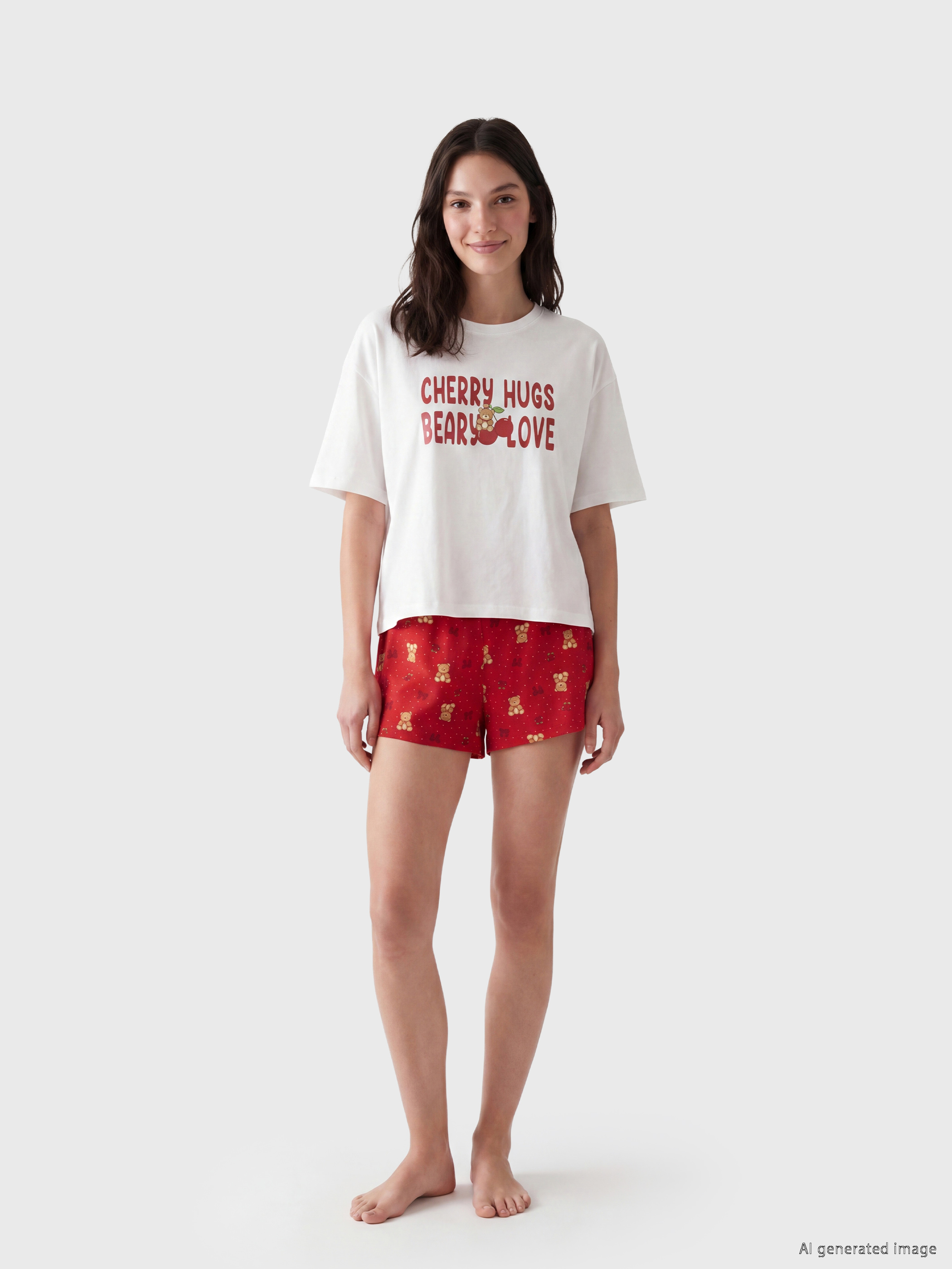 LCW Young Bisiklet Yaka Kadın Şortlu Pijama Takımı görsel 2