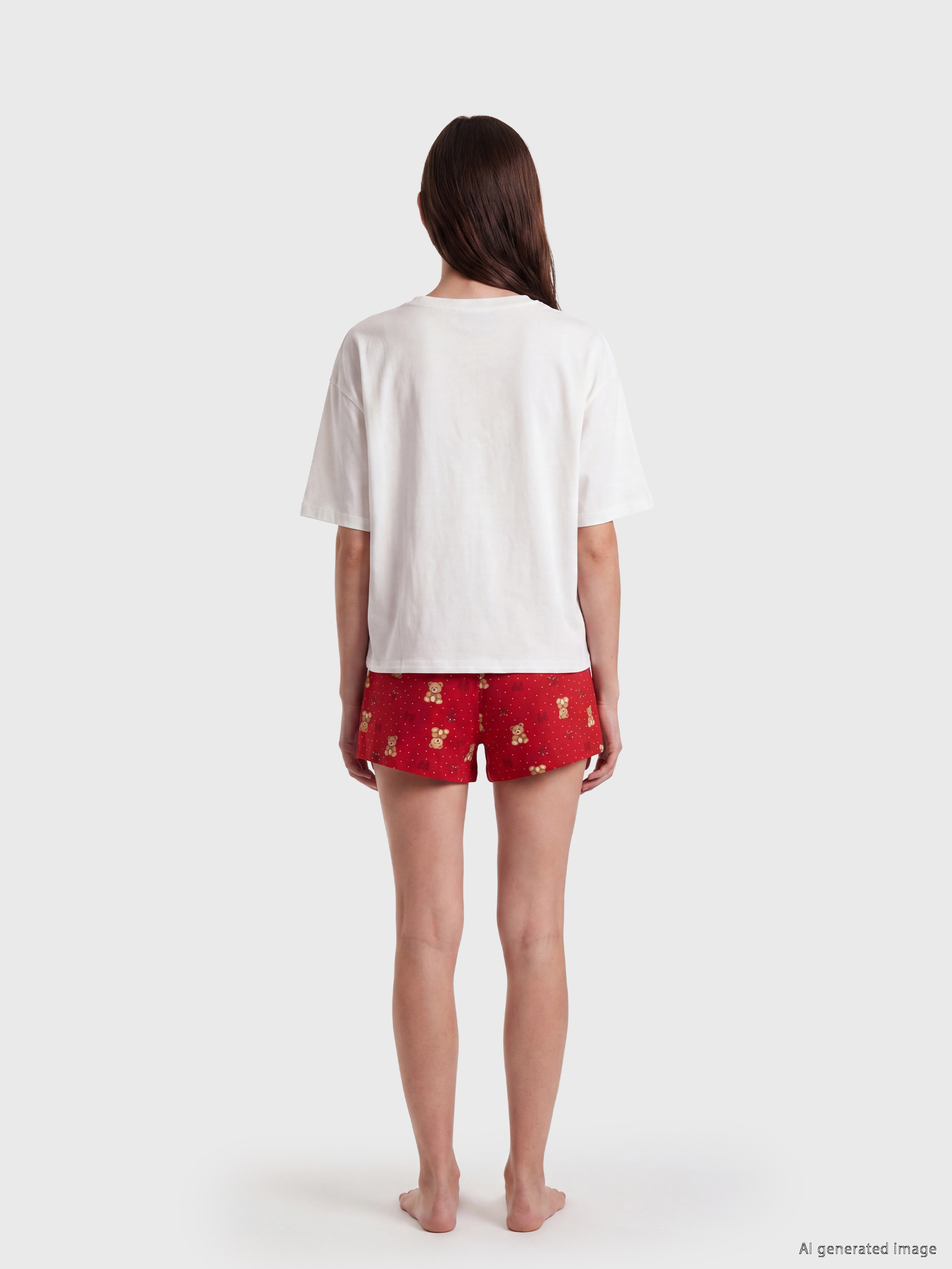 LCW Young Bisiklet Yaka Kadın Şortlu Pijama Takımı görsel 4