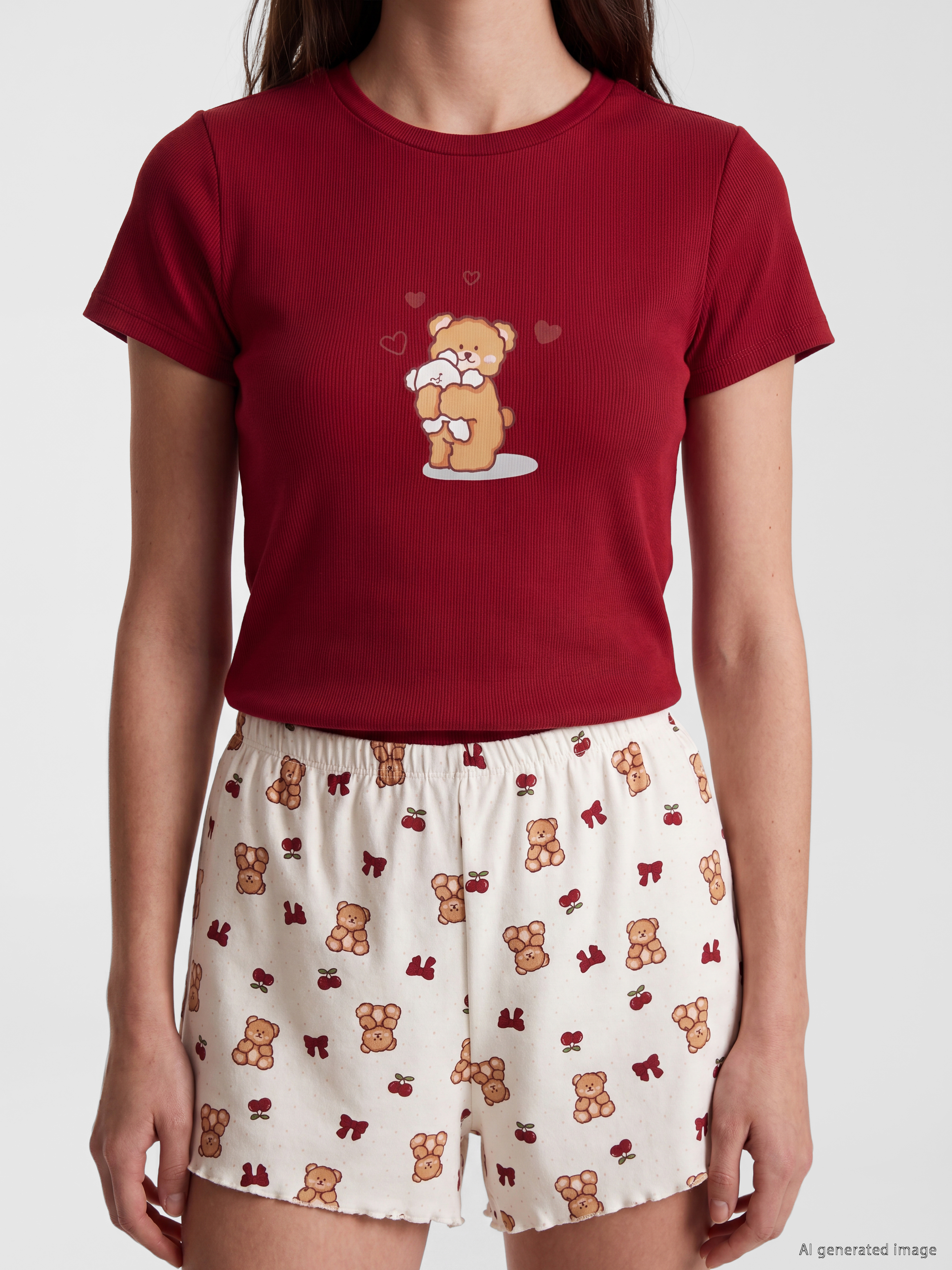 LCW Young Baskılı Kadın Şortlu Pijama Takımı görsel 3
