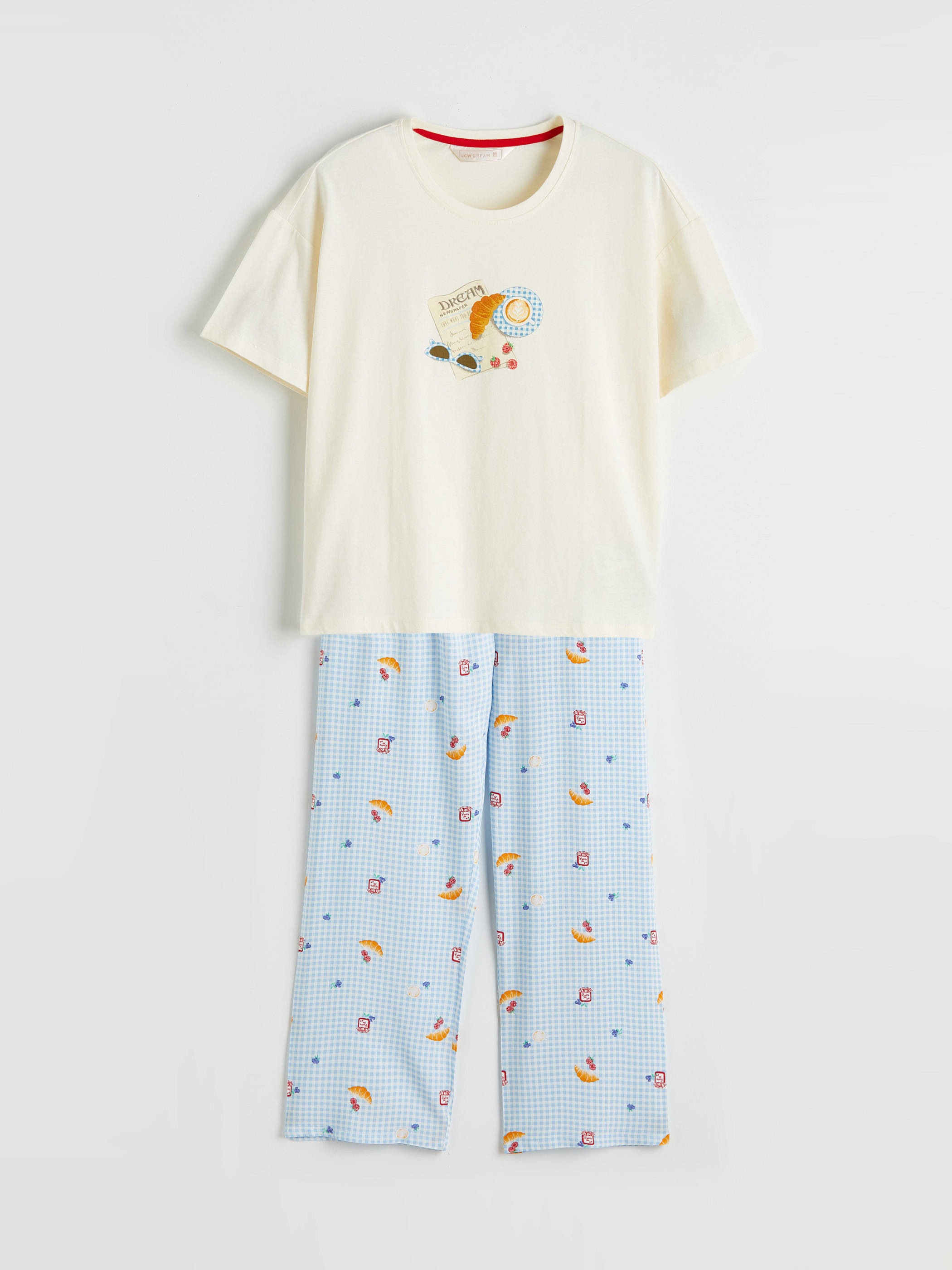 LCW DREAM Bisiklet Yaka Desenli Kadın Pijama Takım görsel 5