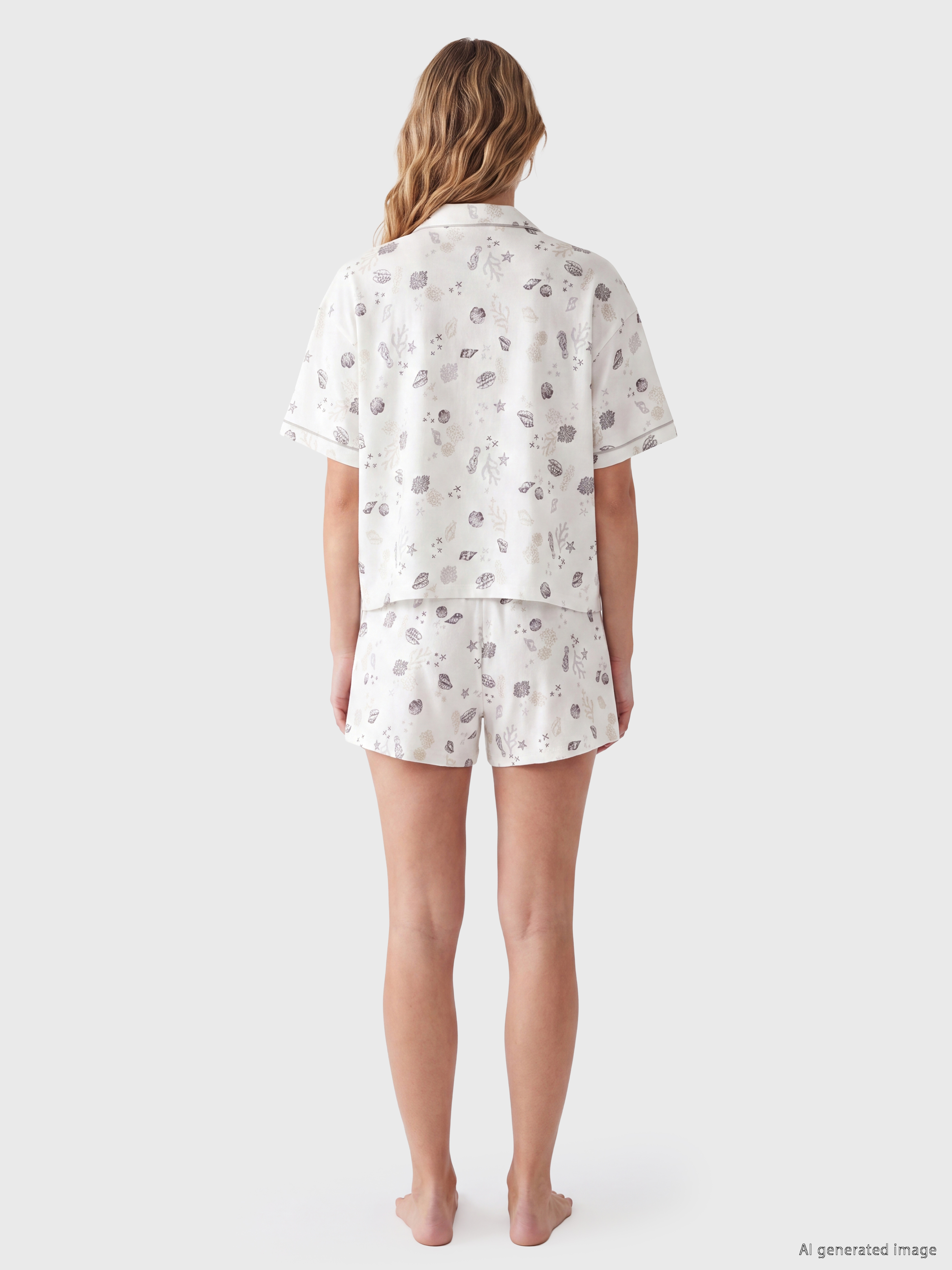 LCW DREAM Gömlek Yaka %100 Pamuklu Kadın Şortlu Pijama Takımı görsel 4