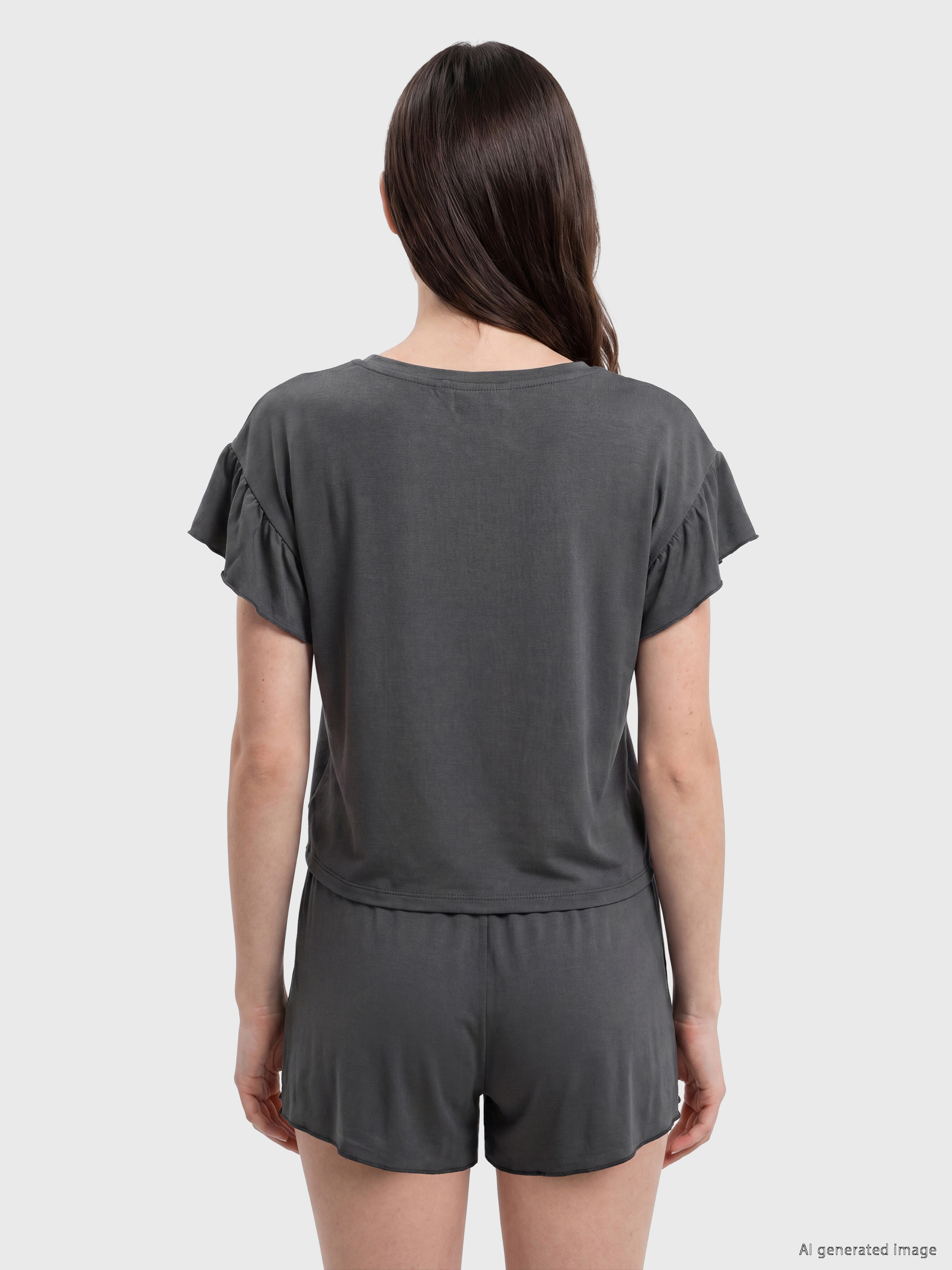 LCW DREAM Bisiklet Yaka Kadın Şortlu Pijama Takımı görsel 4