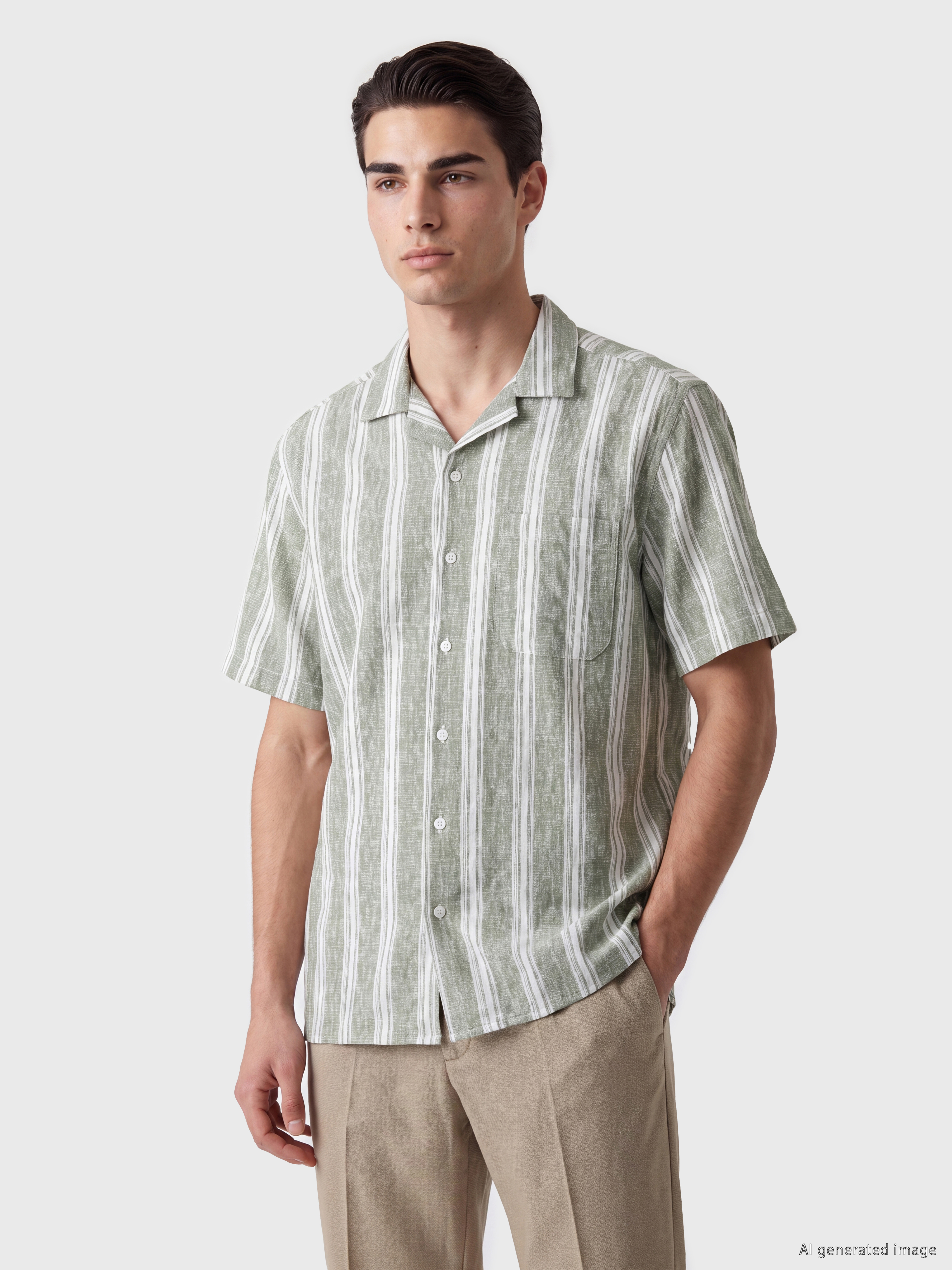 LCWAIKIKI Classic Regular Fit Çizgili Keten Görünümlü Erkek Gömlek