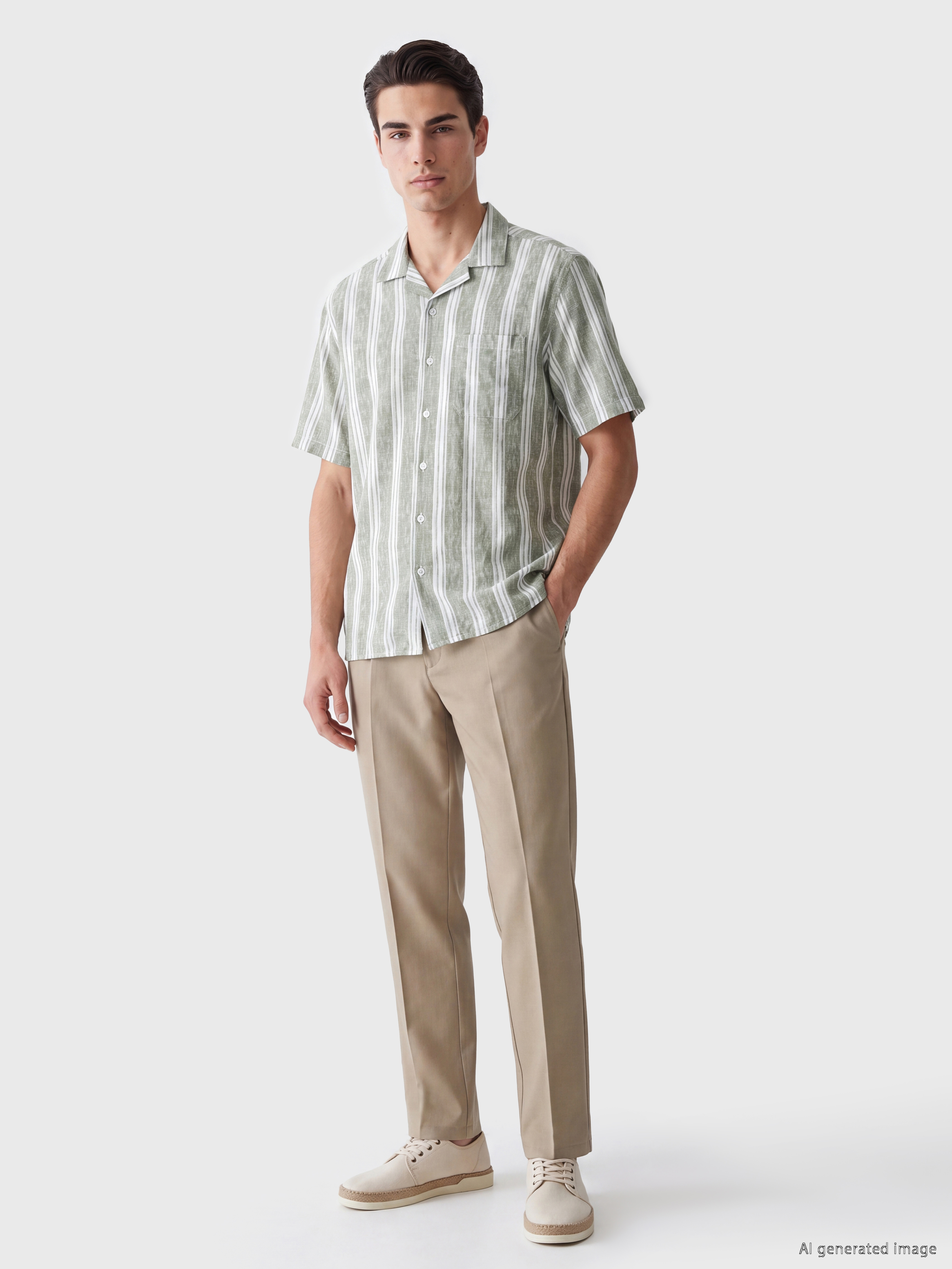 LCWAIKIKI Classic Regular Fit Çizgili Keten Görünümlü Erkek Gömlek görsel 2
