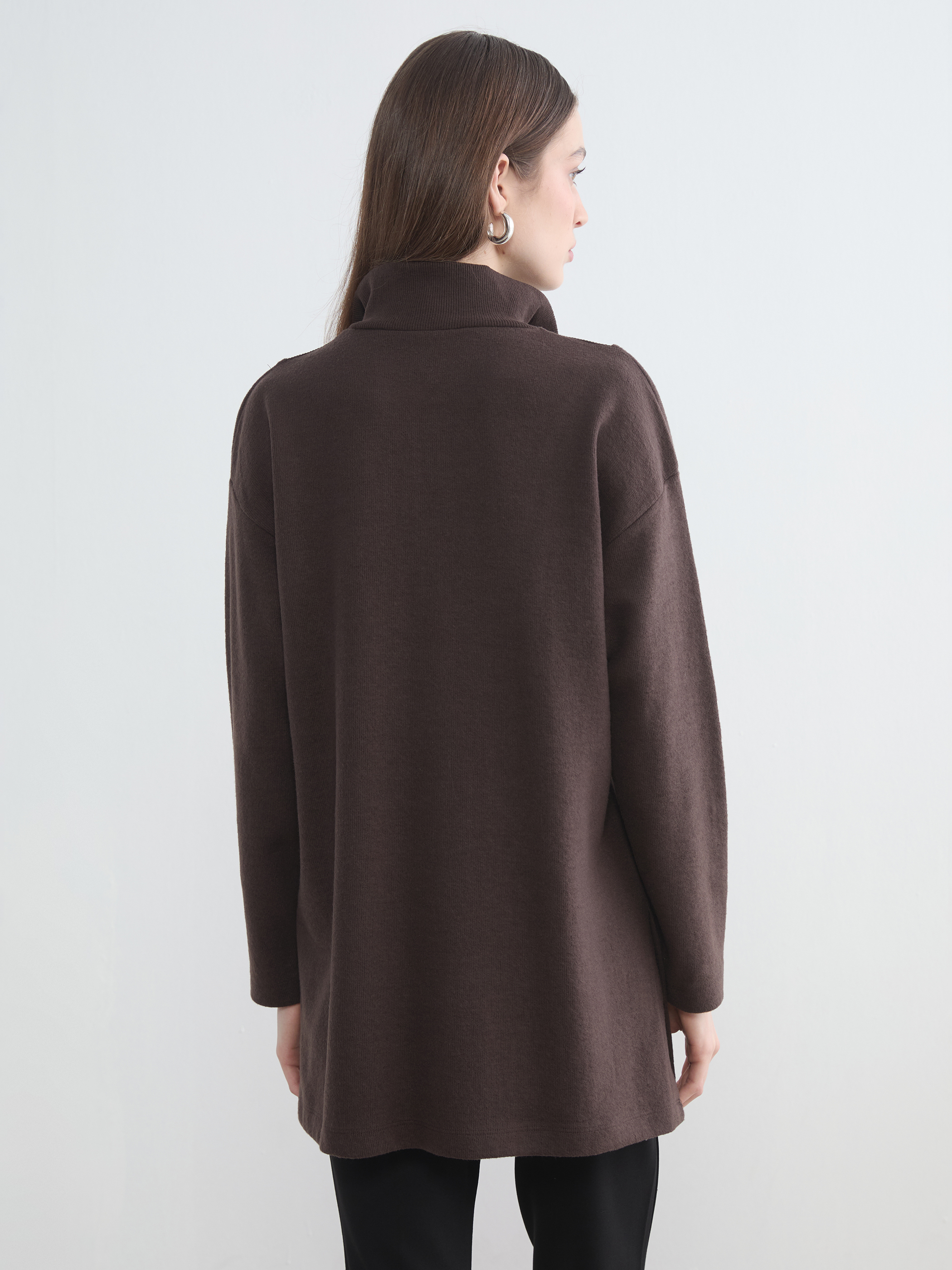 LCW Modest Dik Yaka Kadın Sweatshirt Tunik görsel 4