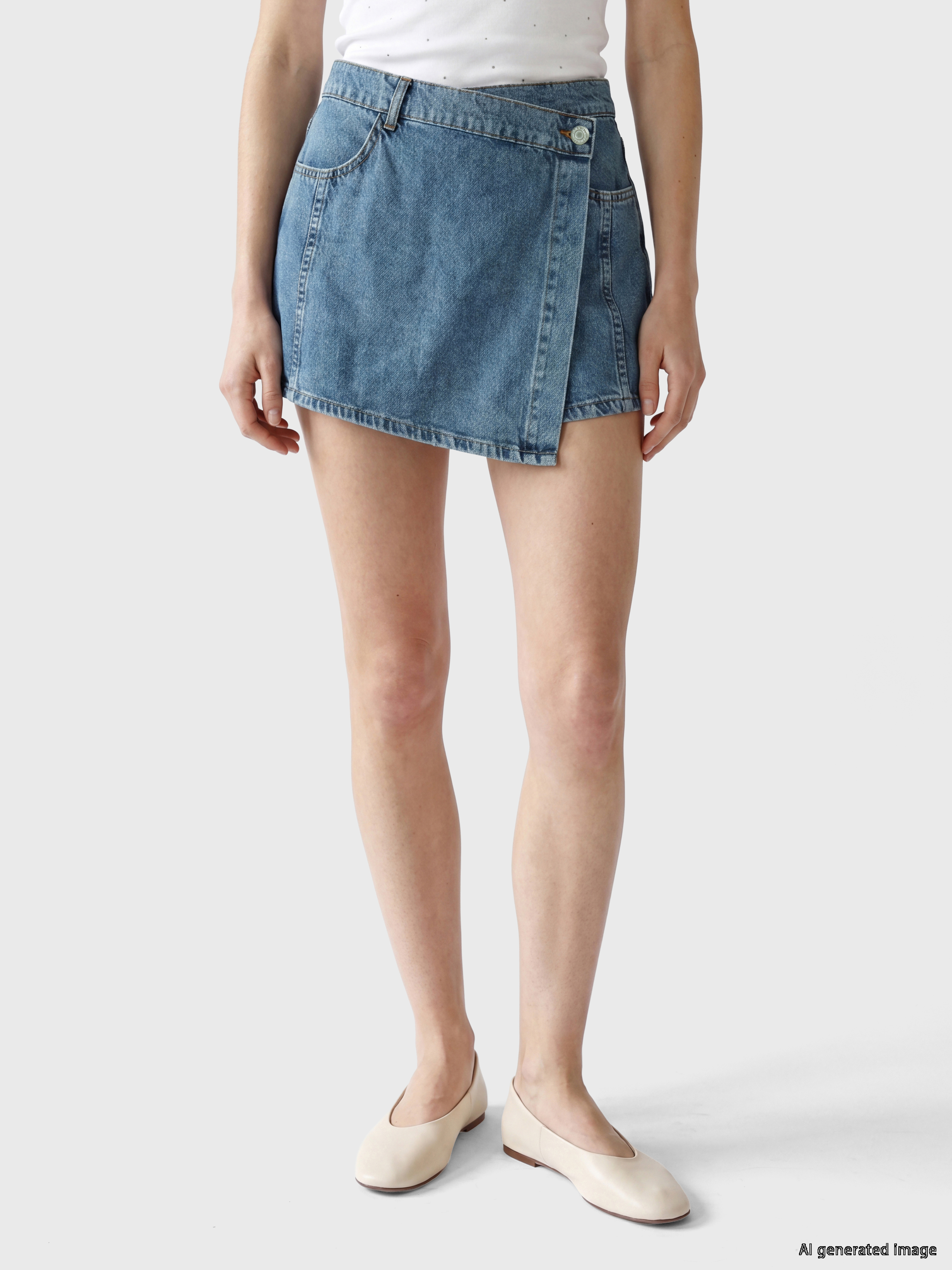 LCW Jeans Yüksek Bel Kadın Jean Şort Etek görsel 2