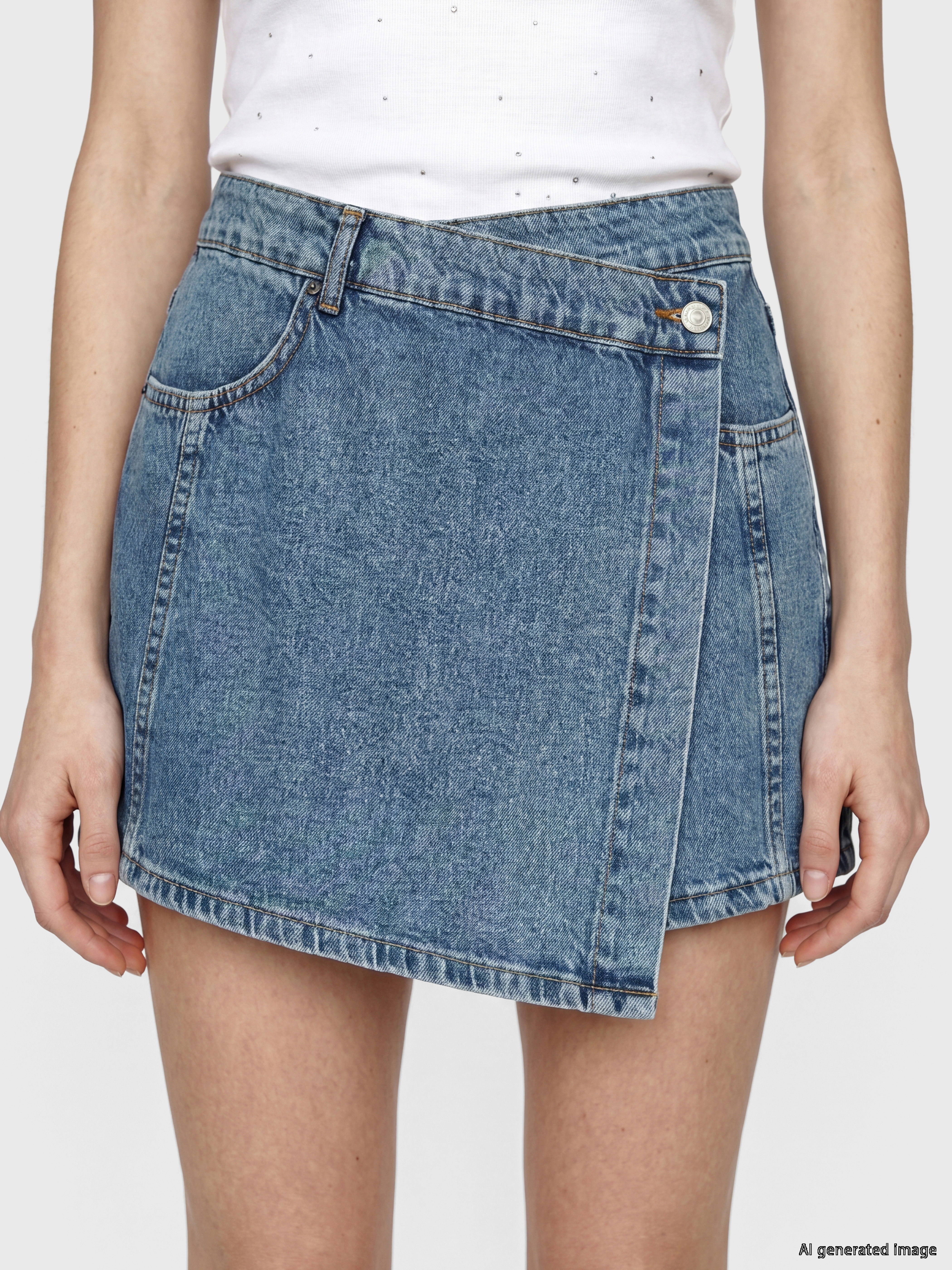 LCW Jeans Yüksek Bel Kadın Jean Şort Etek görsel 3