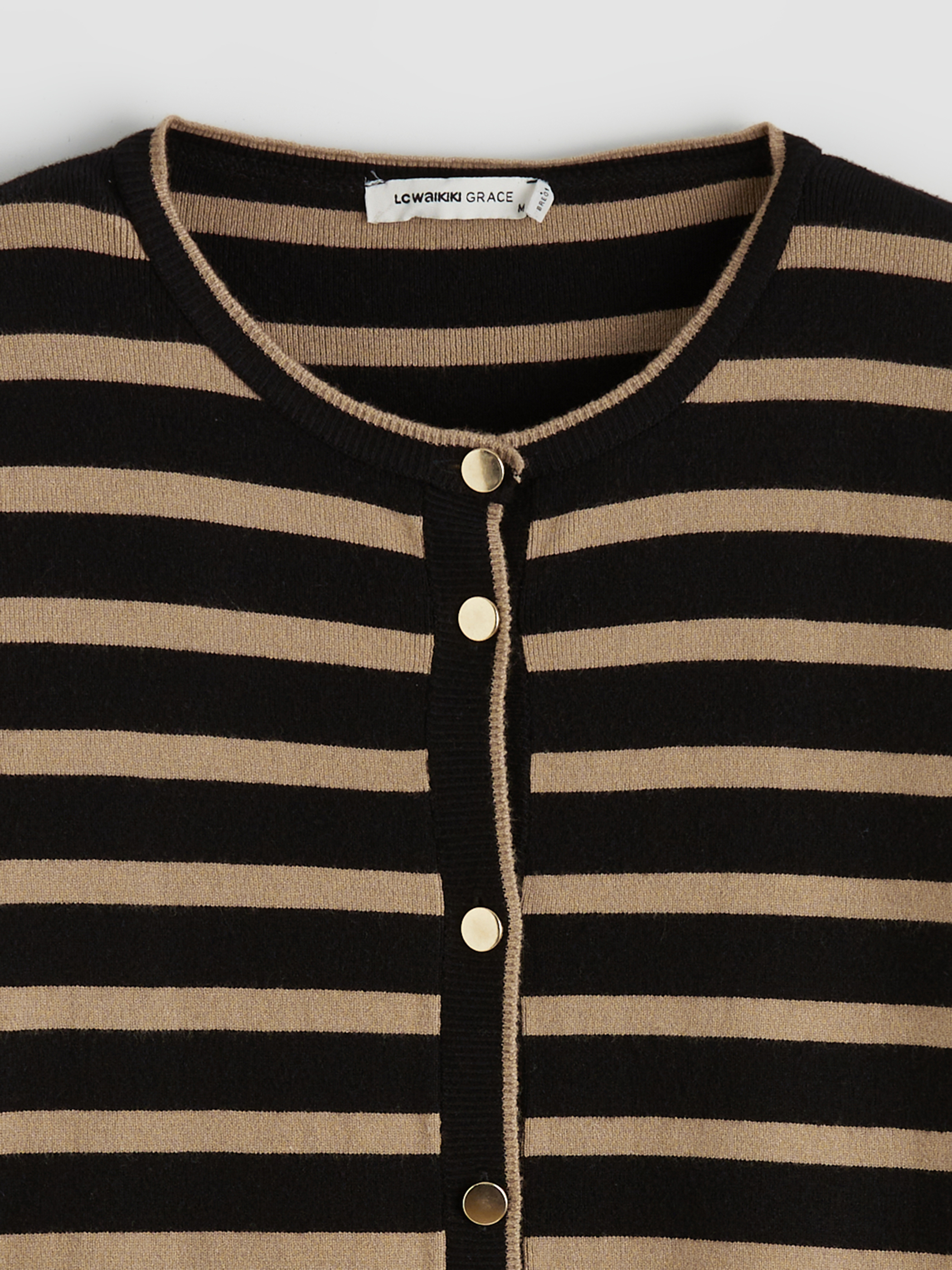 LCW Grace Bisiklet Yaka Çizgili Kadın Triko Hırka görsel 5